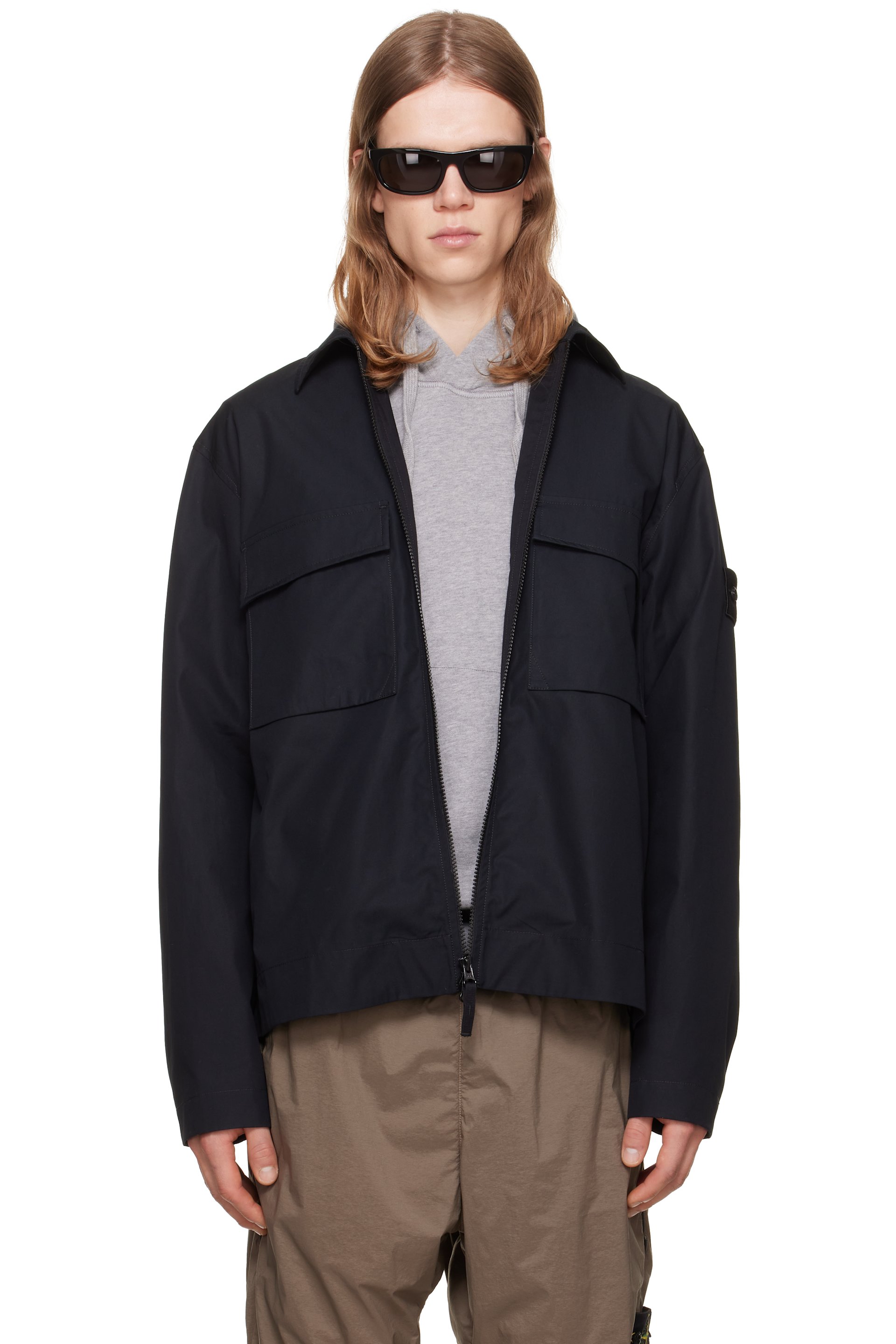 Stone Island - Blouson toutes-saisons 1200018 noir en canevas de coton