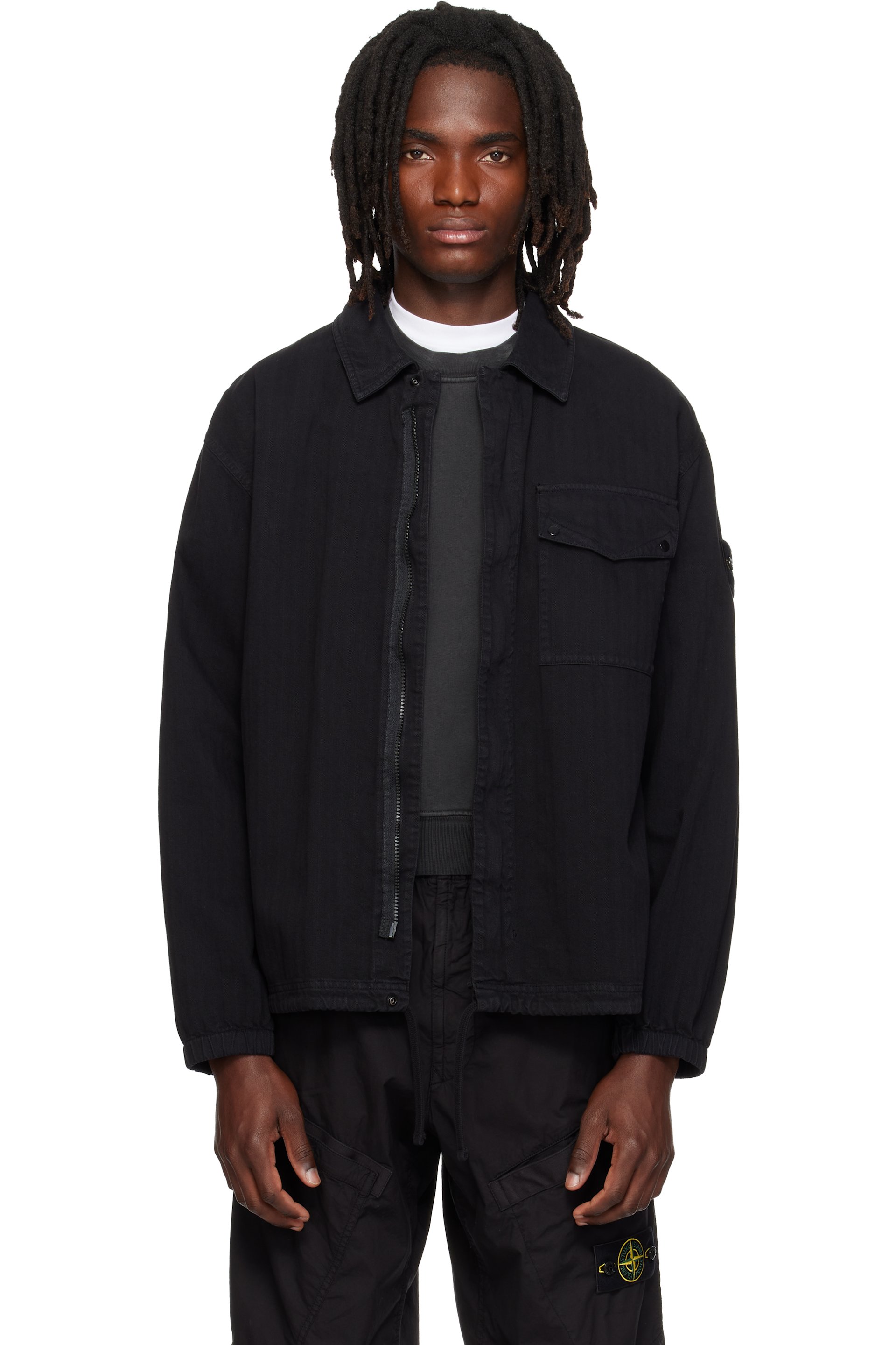 Stone Island - Black 1200014 Organic Panama 'Old' Overshirt