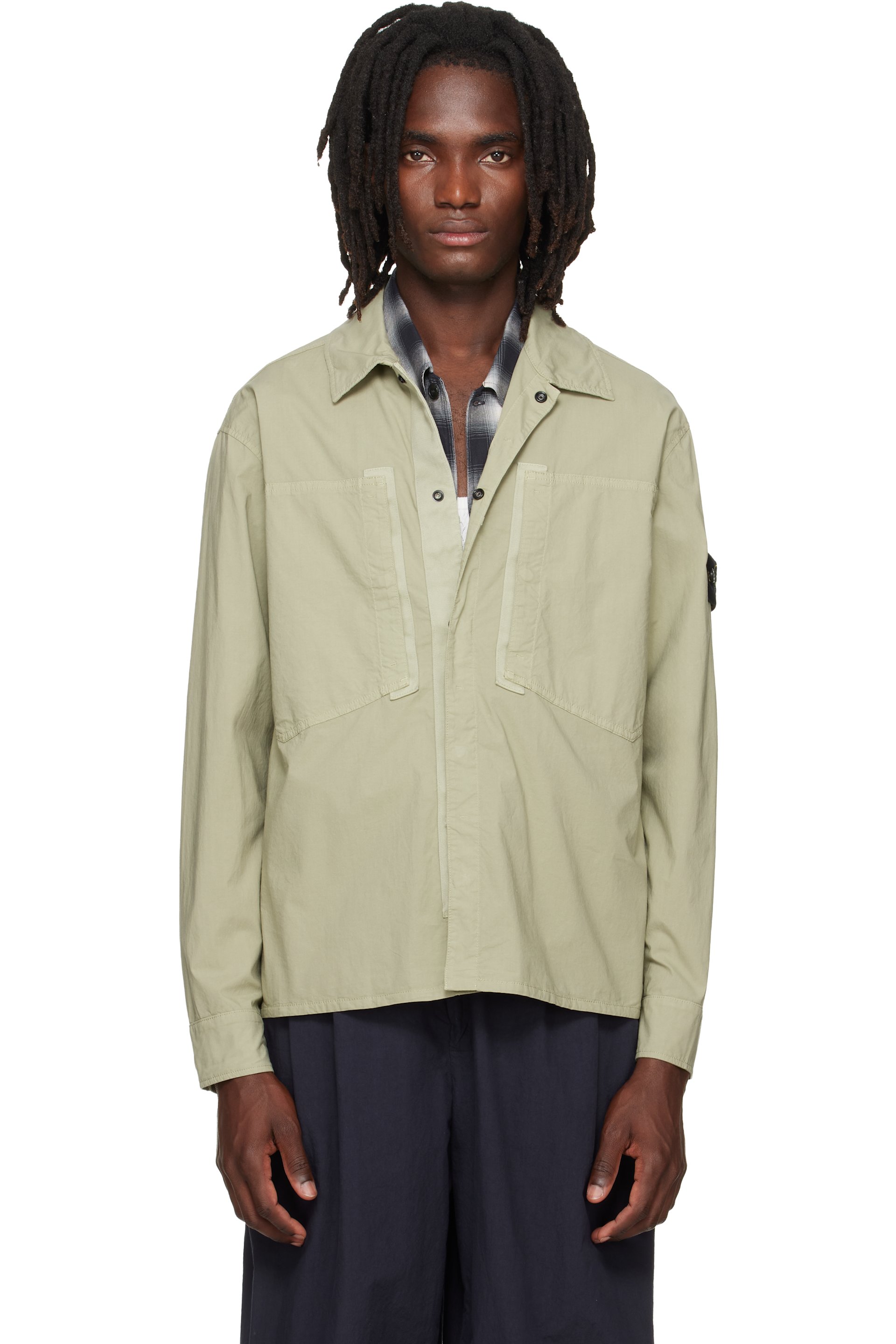Stone Island - Green 1200005 Stretch Cotton Tela 'Paracadute' Overshirt
