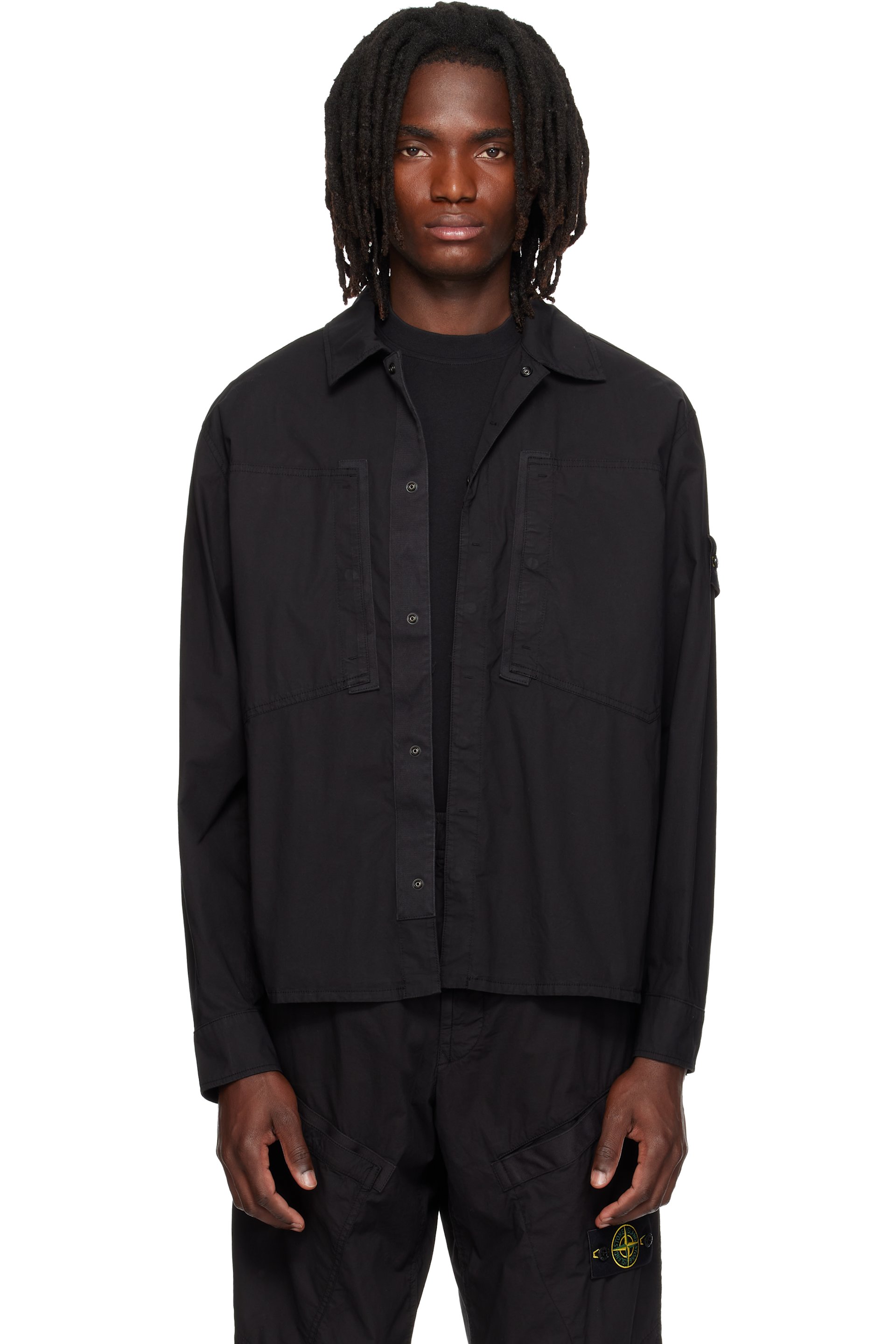 Stone Island - Black 1200005 Stretch Cotton Tela 'PARACADUTE' Shirt