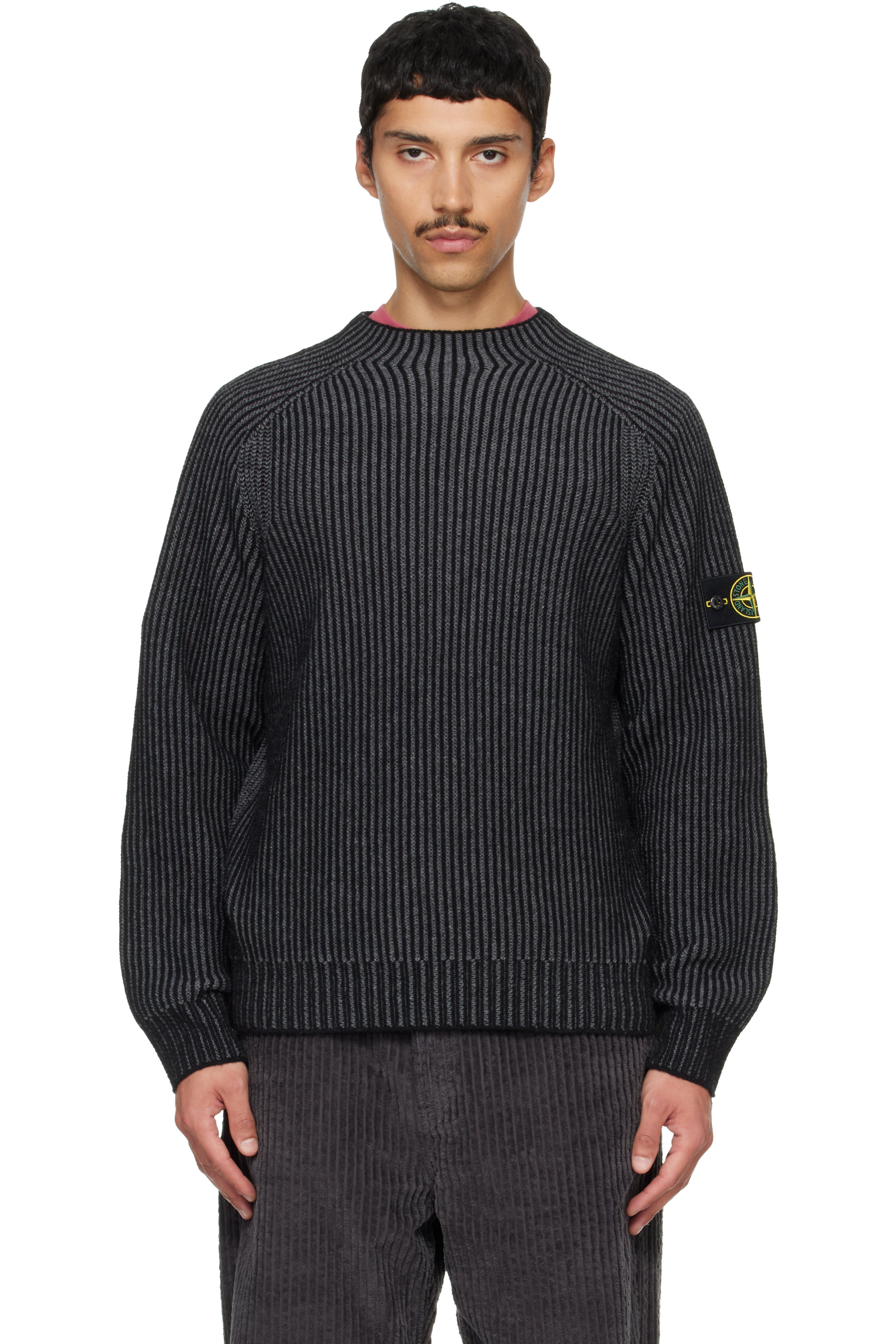 Stone Island - Black 5100043 Two-Tone Vasiné Cashmere Sweater