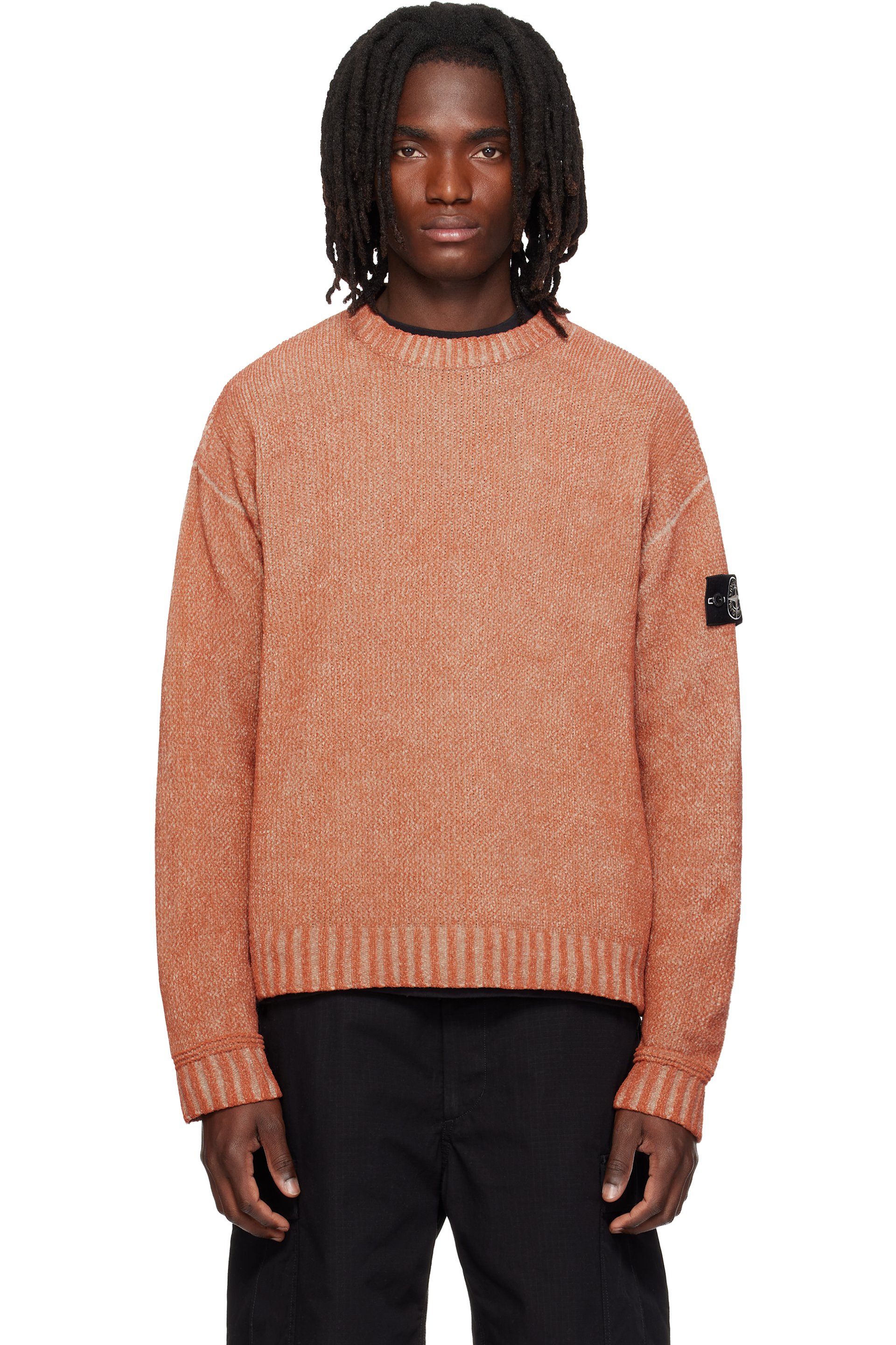 Stone Island - Orange 5100016 Treated Cotton Chenille Sweater