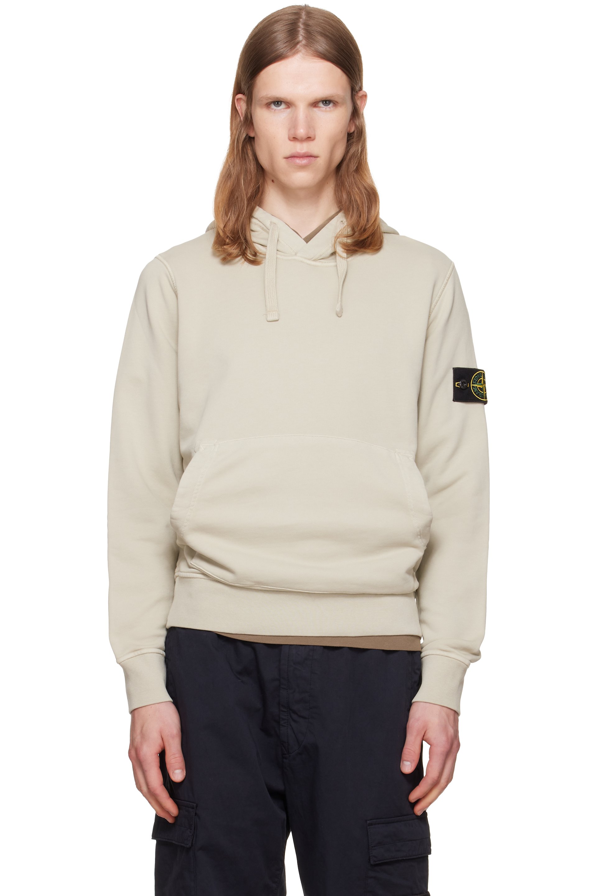 Stone Island - Pull à capuche 6100062 beige en coton bio