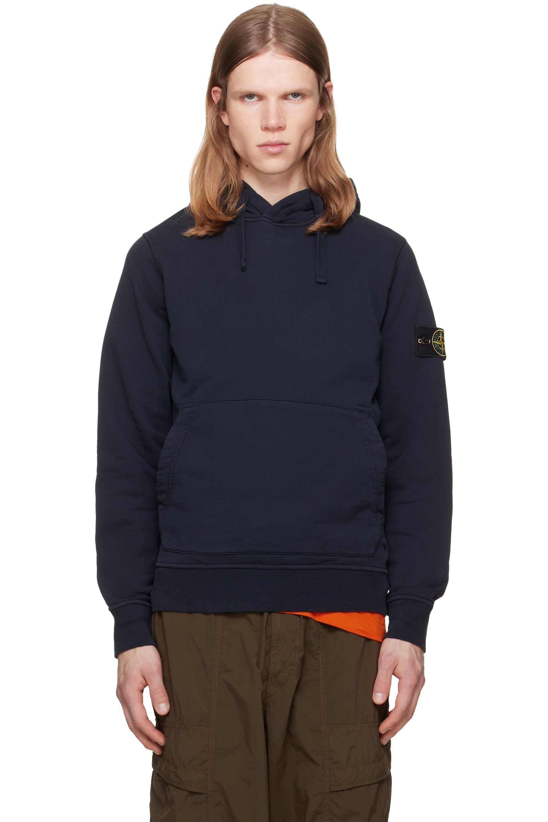 Stone Island - Pull à capuche 6100062 bleu marine en coton bio