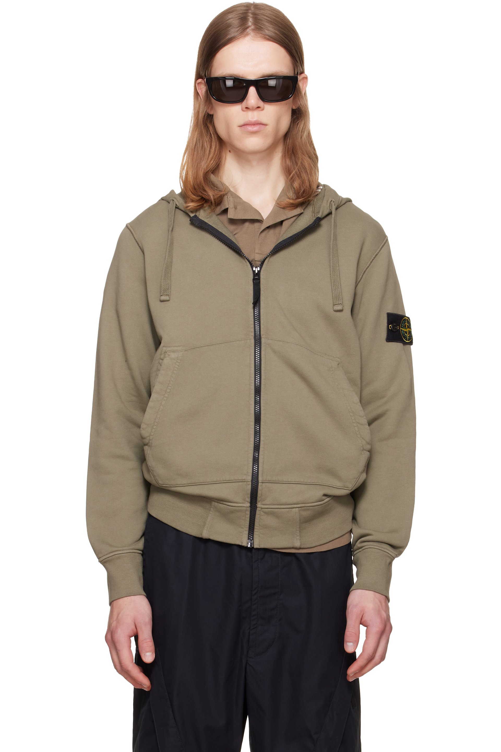 Stone Island - Pull à capuche 6100061 kaki en coton bio