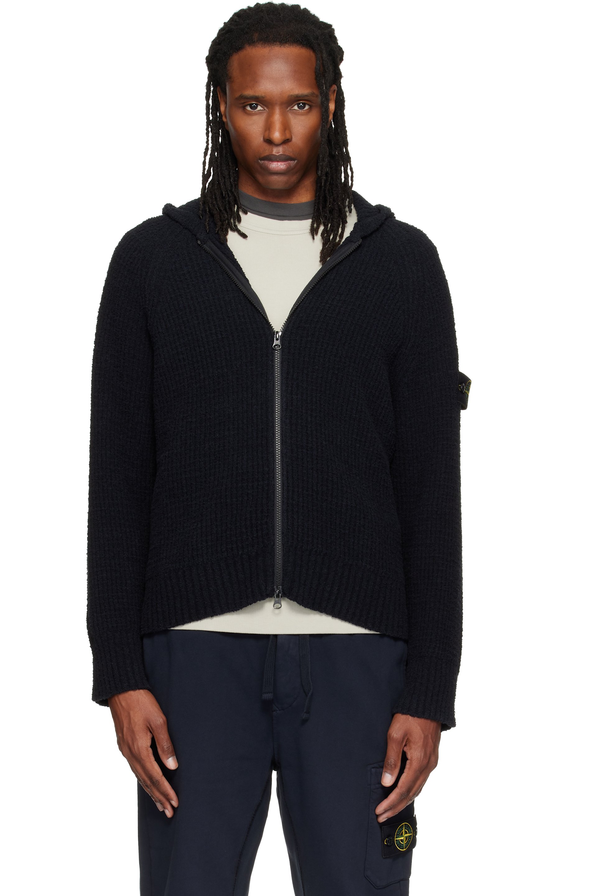 Stone Island - Black 5100005 Full Rib Cotton Bouclé Hoodie