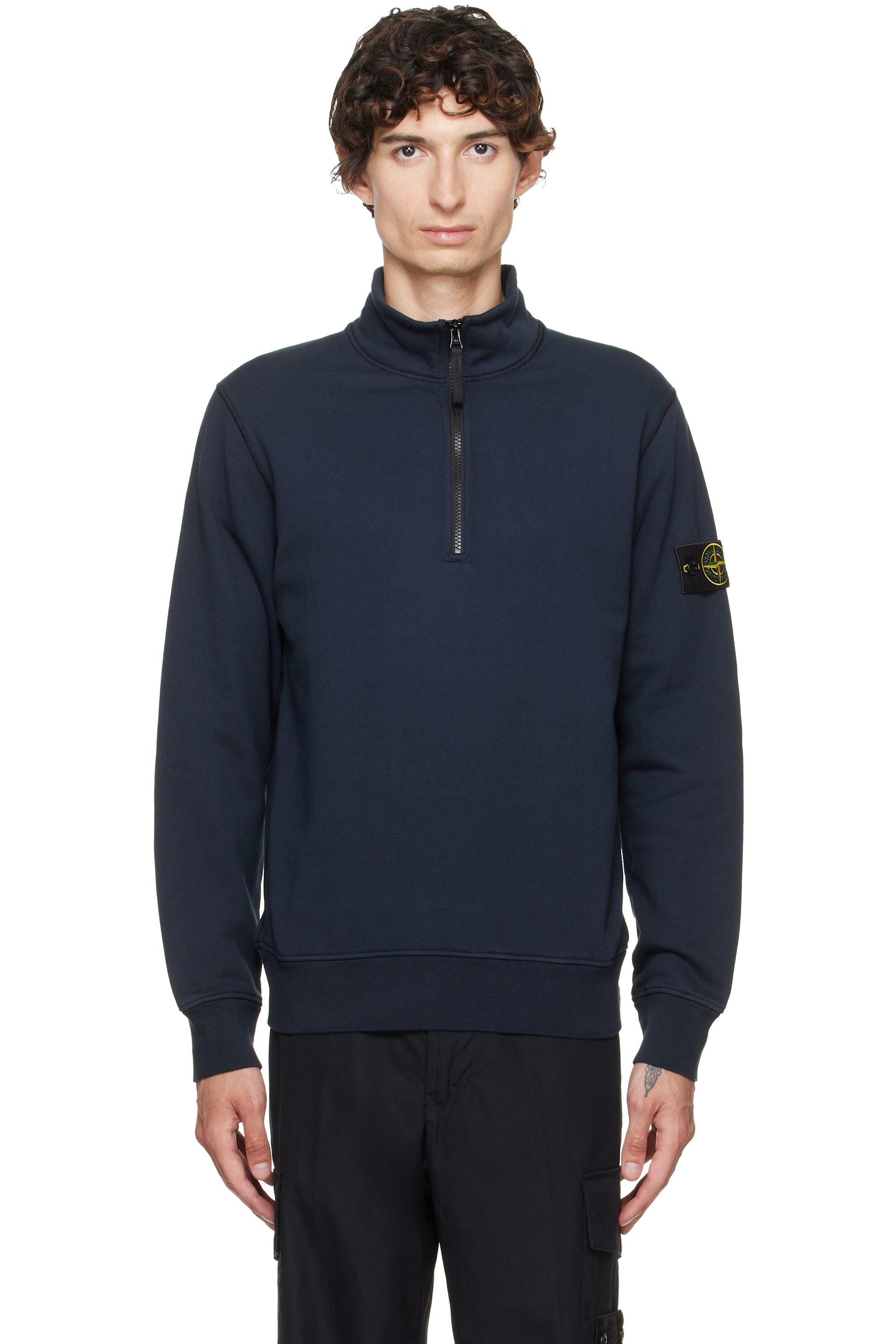 Stone Island - Pull molletonné 6100070 bleu marine en coton bio