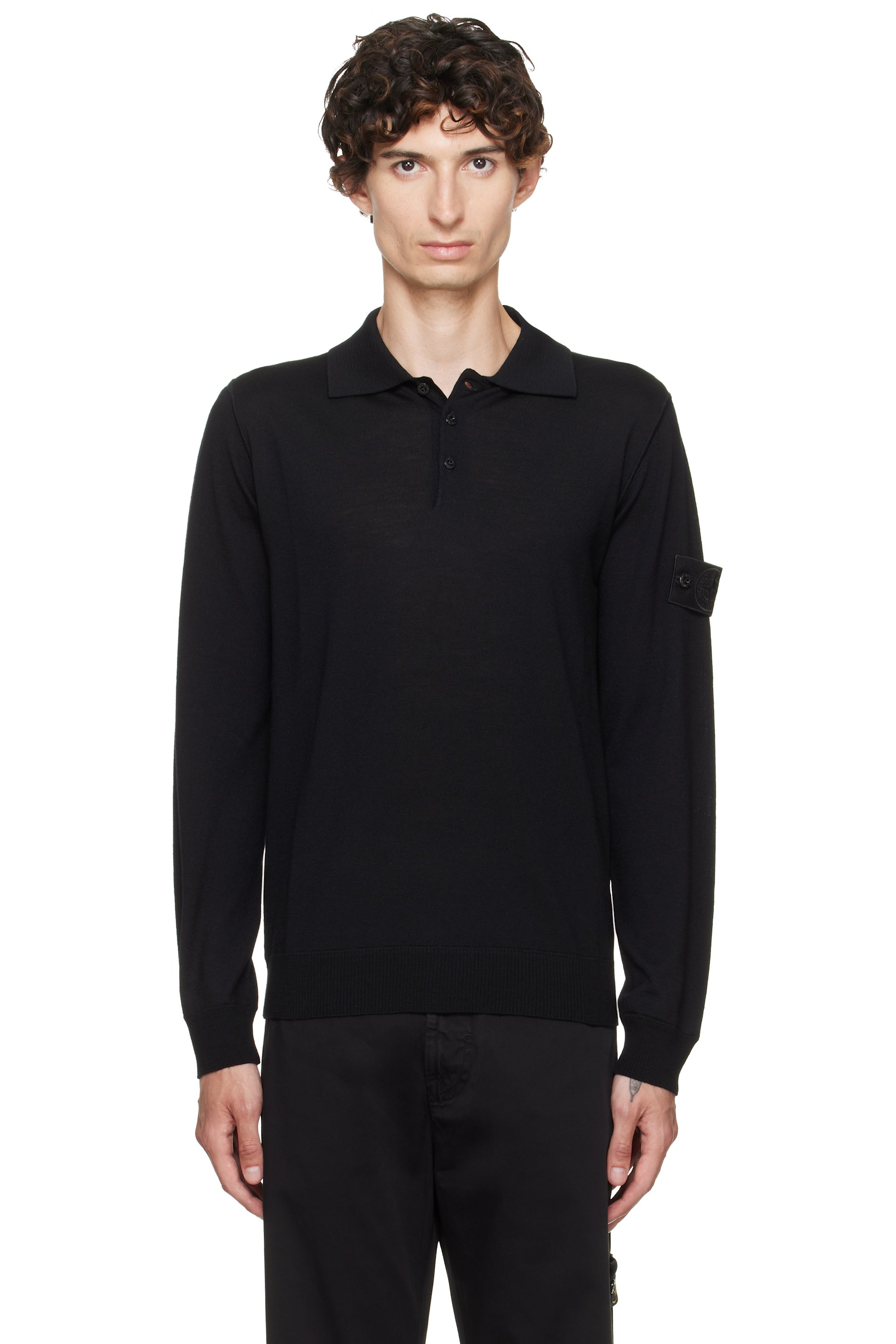 Stone Island - Polo léger 5100076 noir en laine vierge certifiée RWS - Ghost