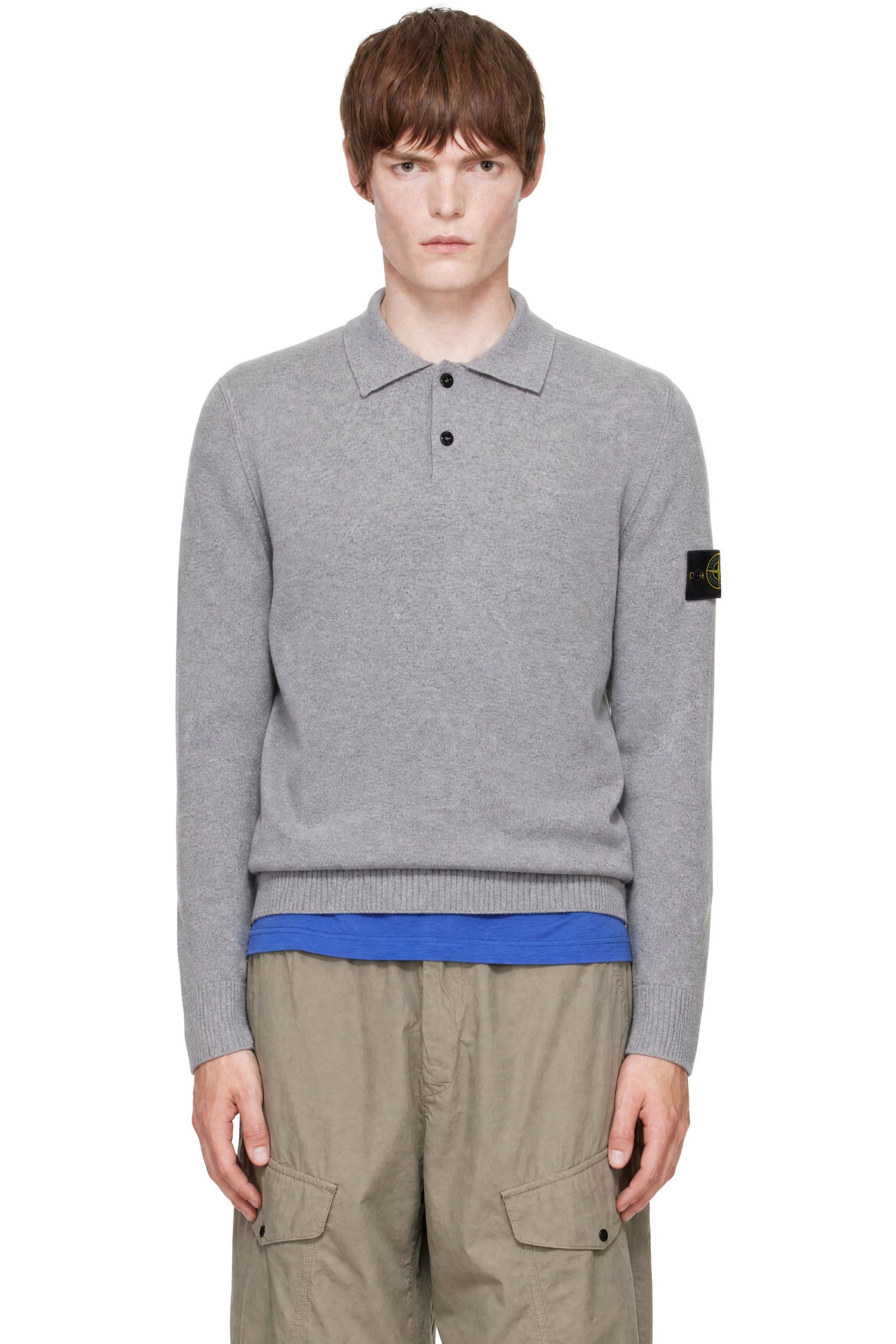 Stone Island - Gray 5100018 Geelong Wool LS Polo