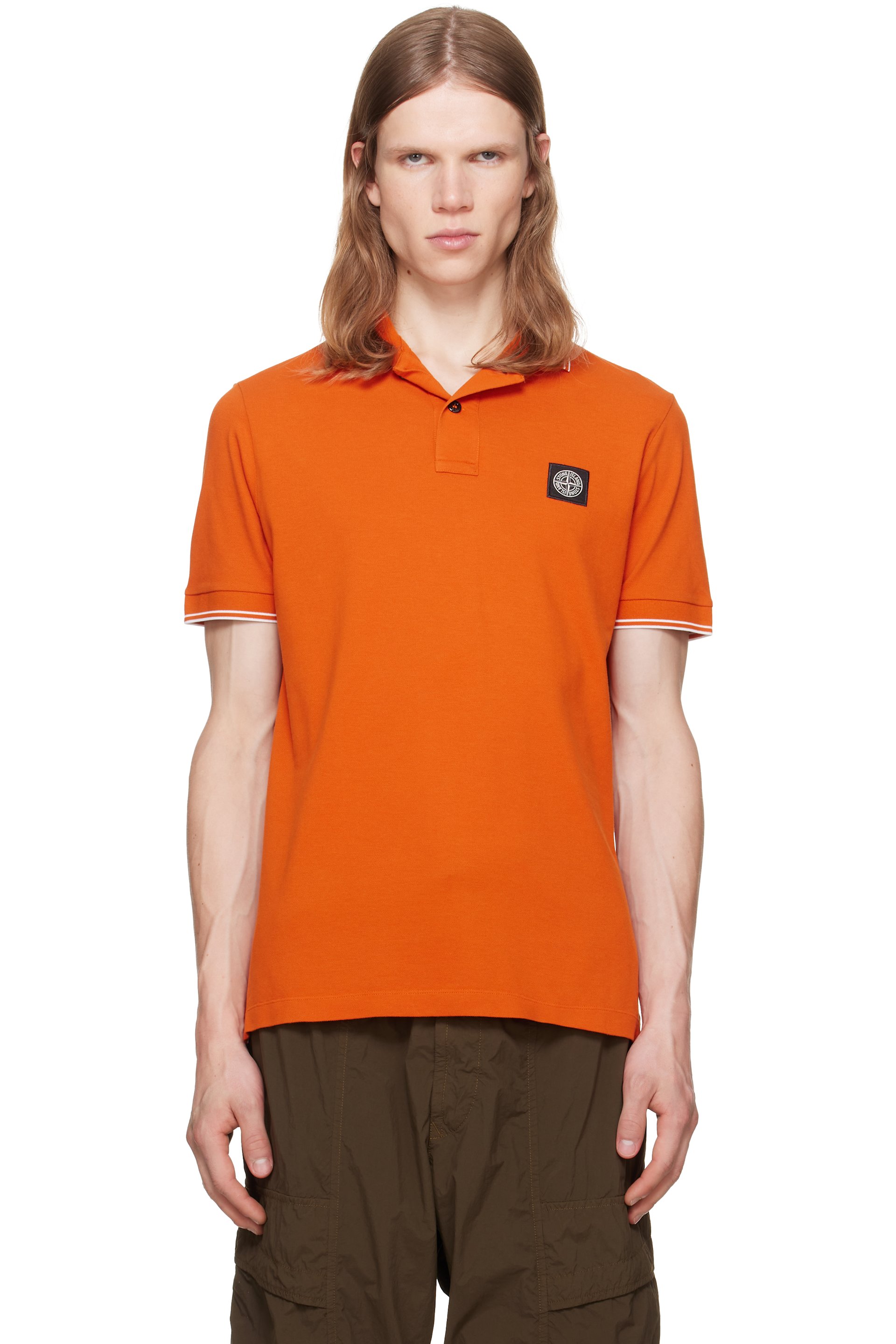 Stone Island - Orange 2200010 Organic Cotton Piqué Stretch Polo