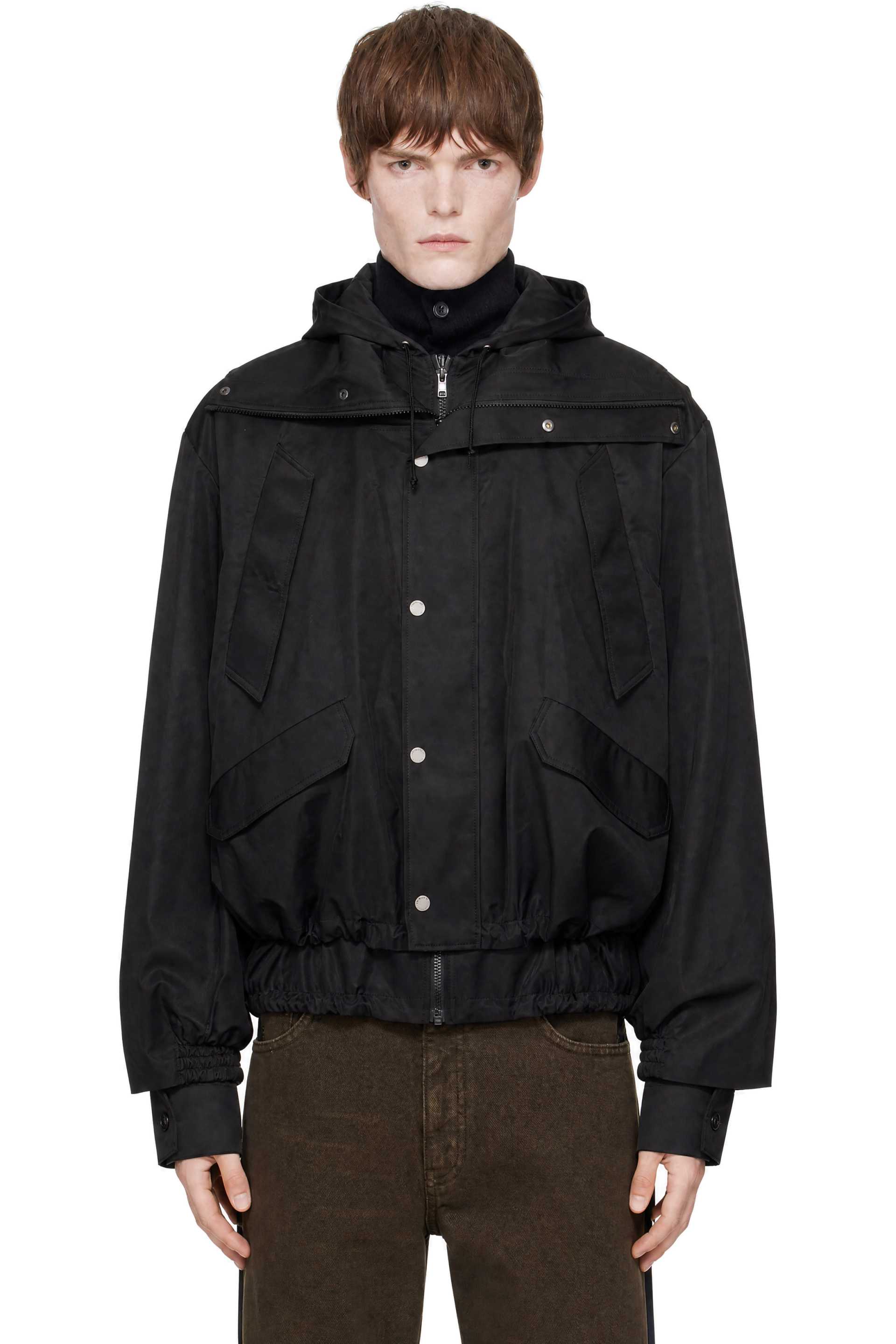 EGONlab - 黑色 Hooded Layered Track 夹克