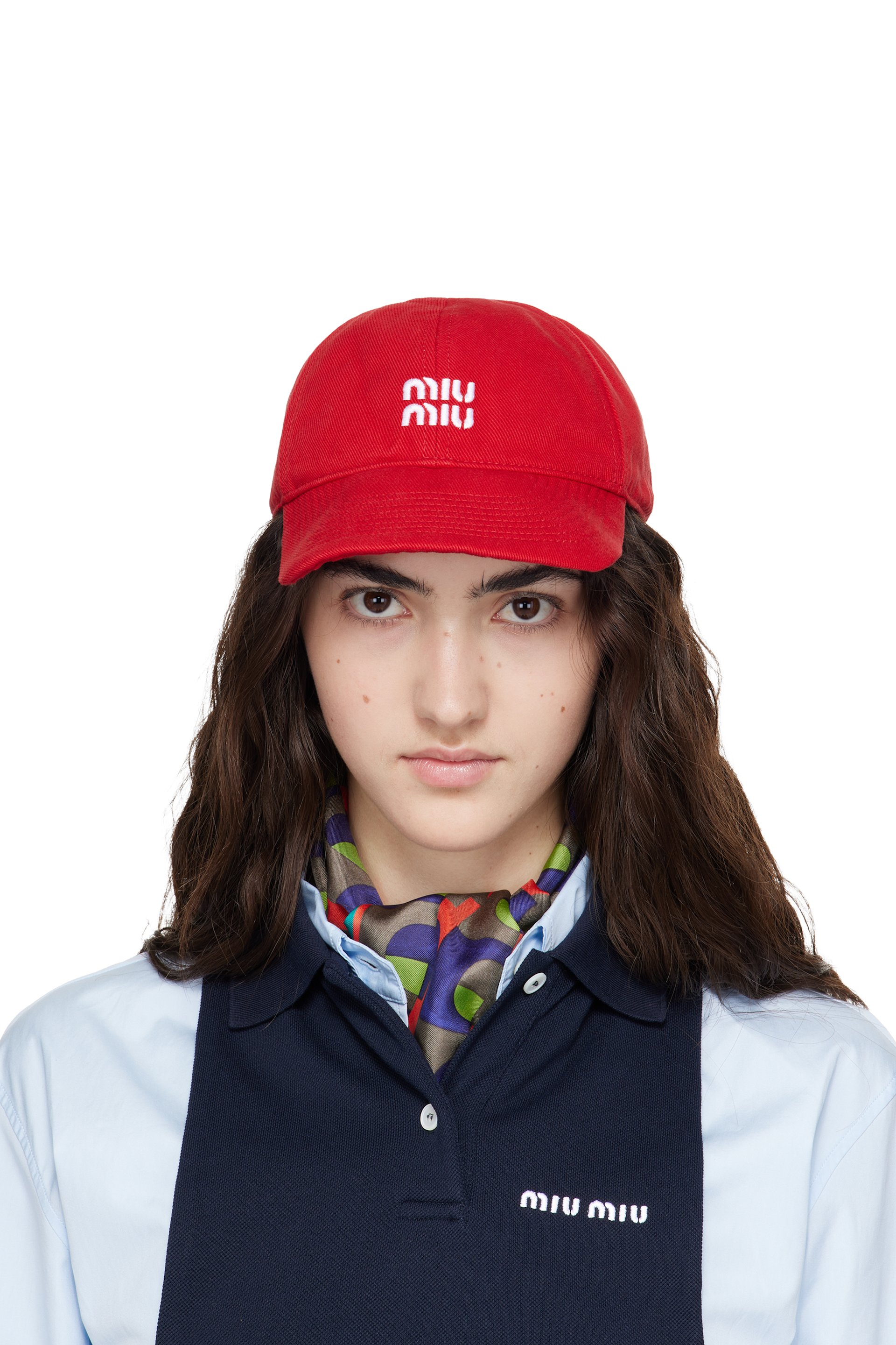 Miu Miu - Casquette de baseball rouge en denim