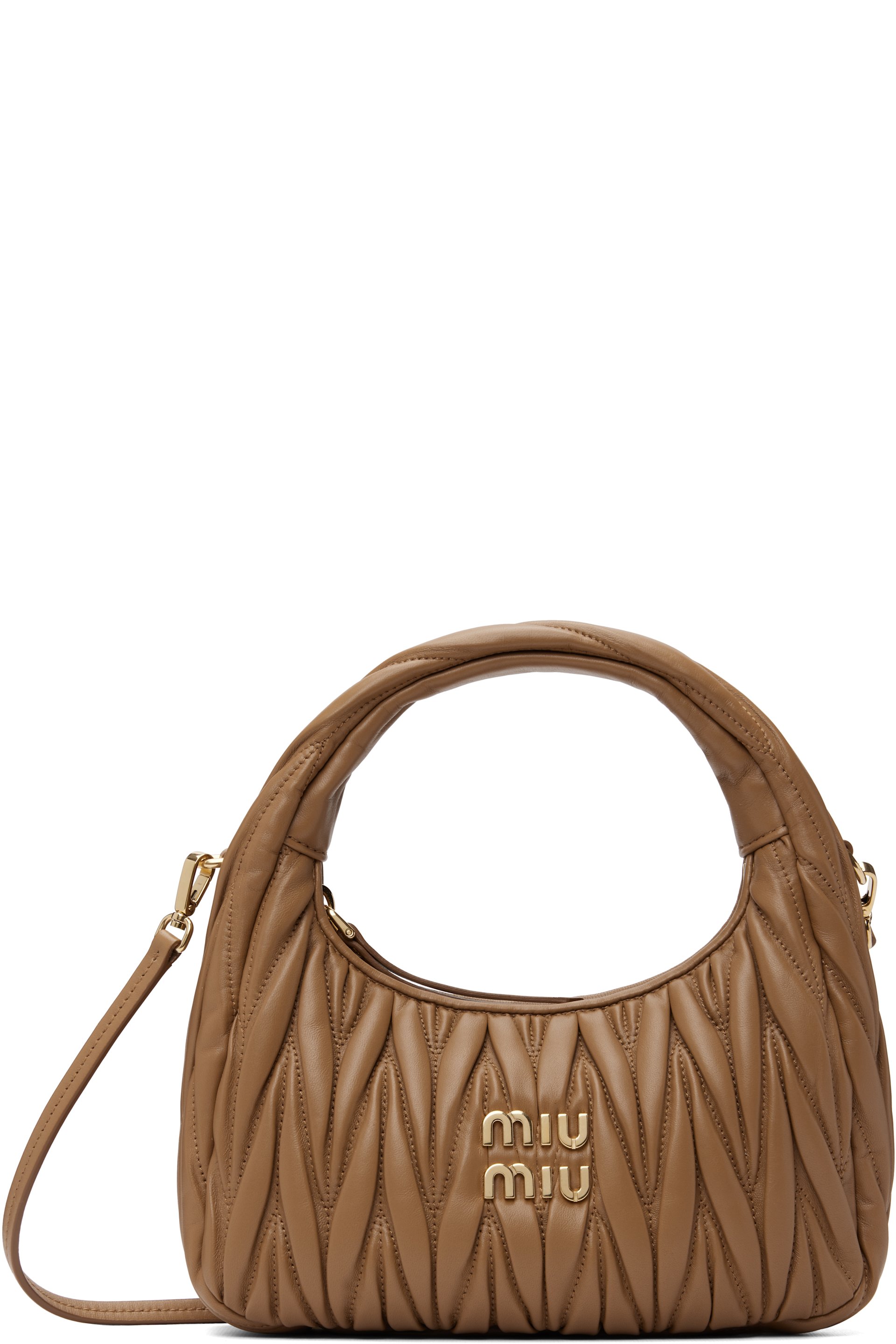 Miu Miu - Sac matelassé Wander brun clair en cuir nappa