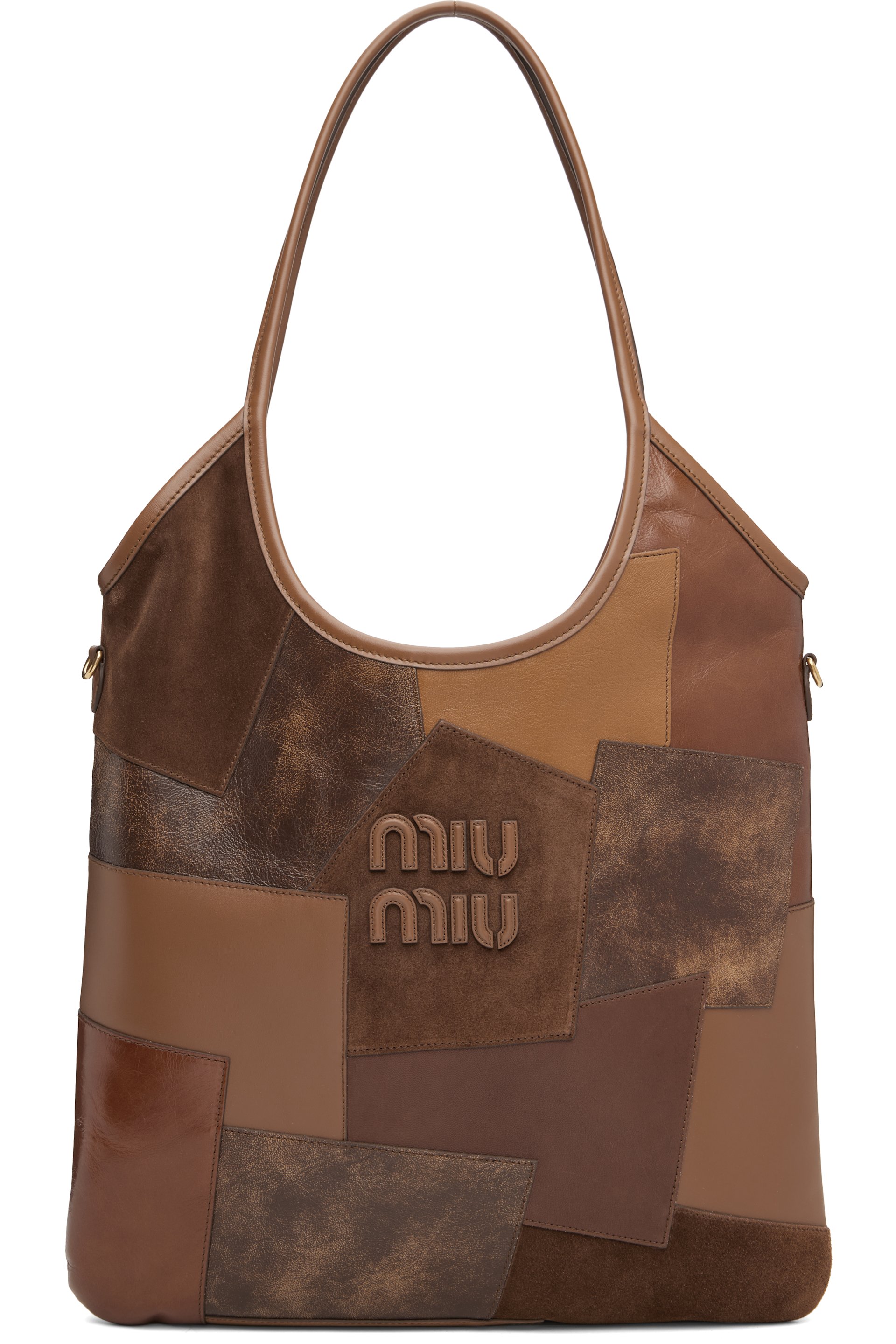 Miu Miu - Cabas Ivy brun en cuir à patchwork