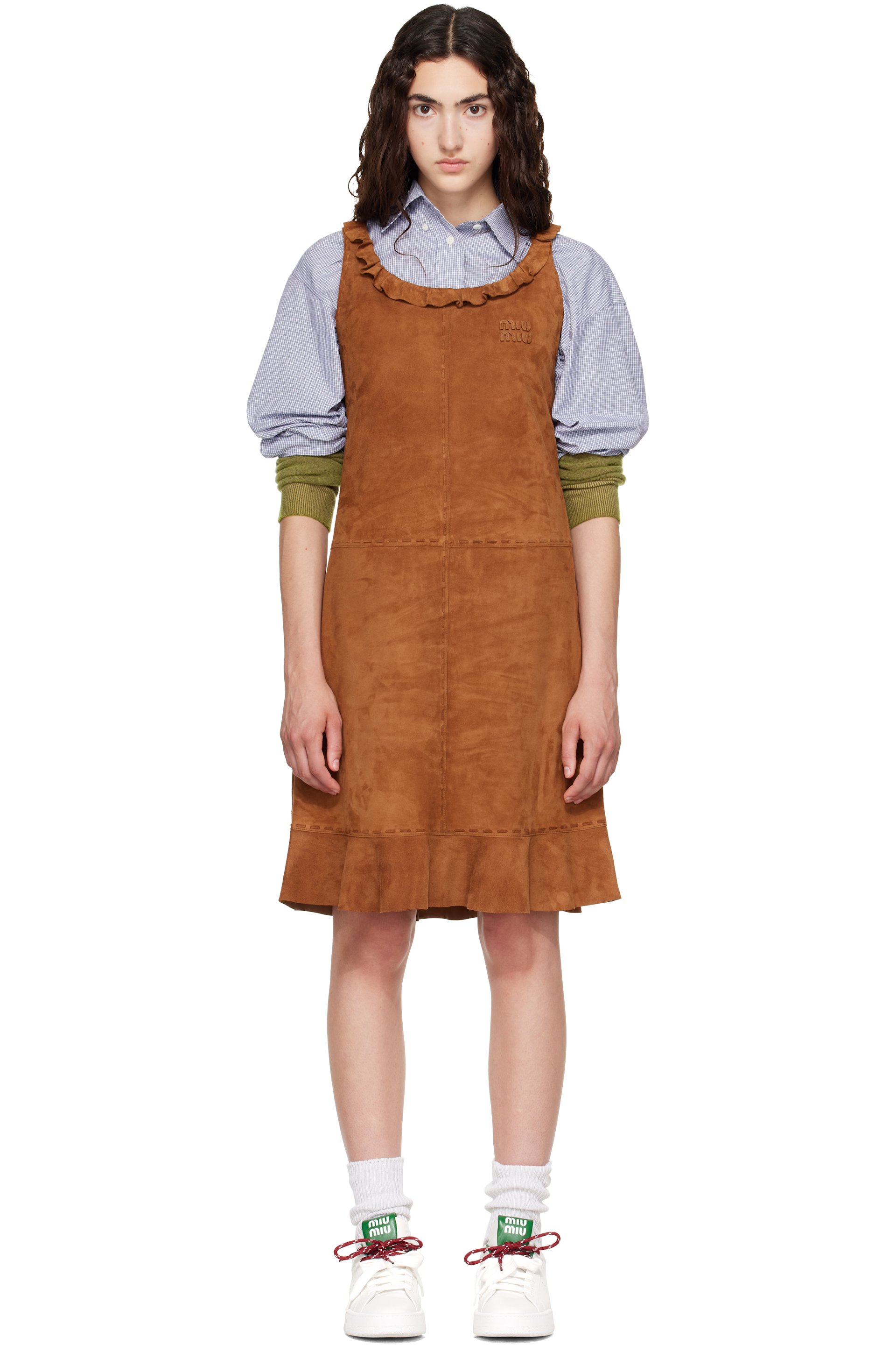 Miu Miu - Brown Waxed Suede Minidress