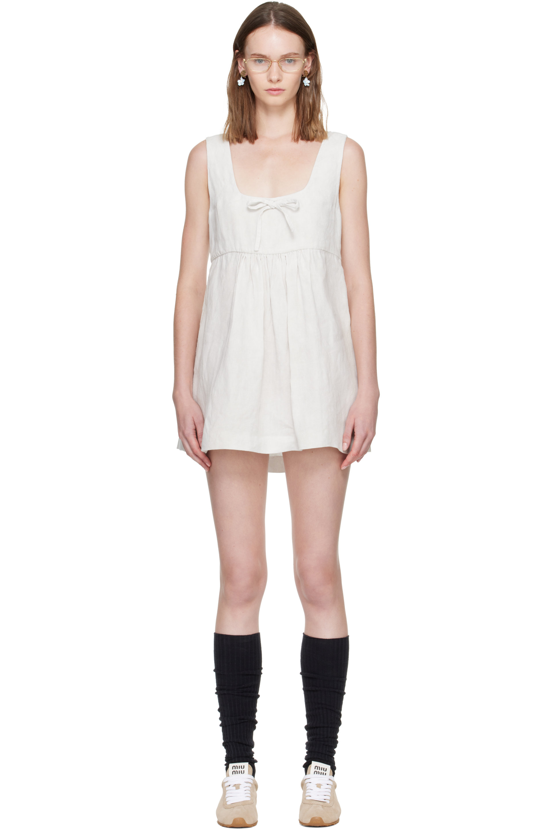 Miu Miu - Off-White Linen Minidress