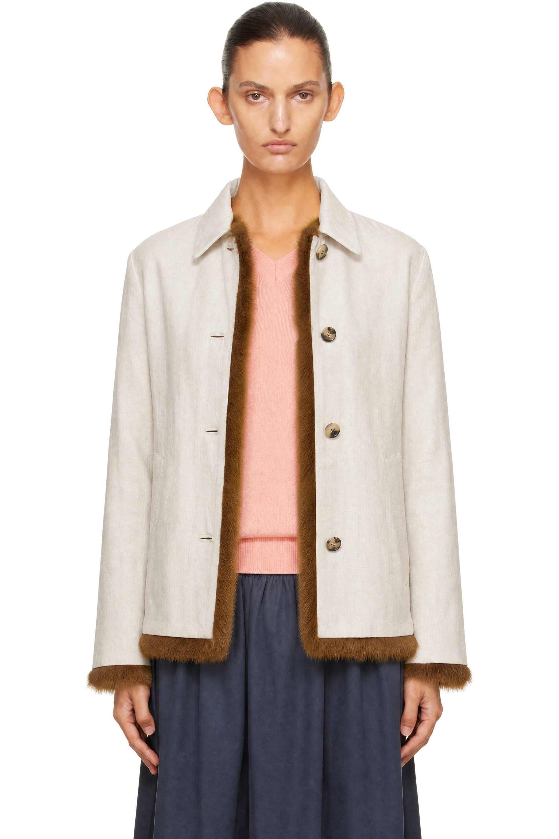 Miu Miu - Brown Reversible Shearling & Linen Jacket