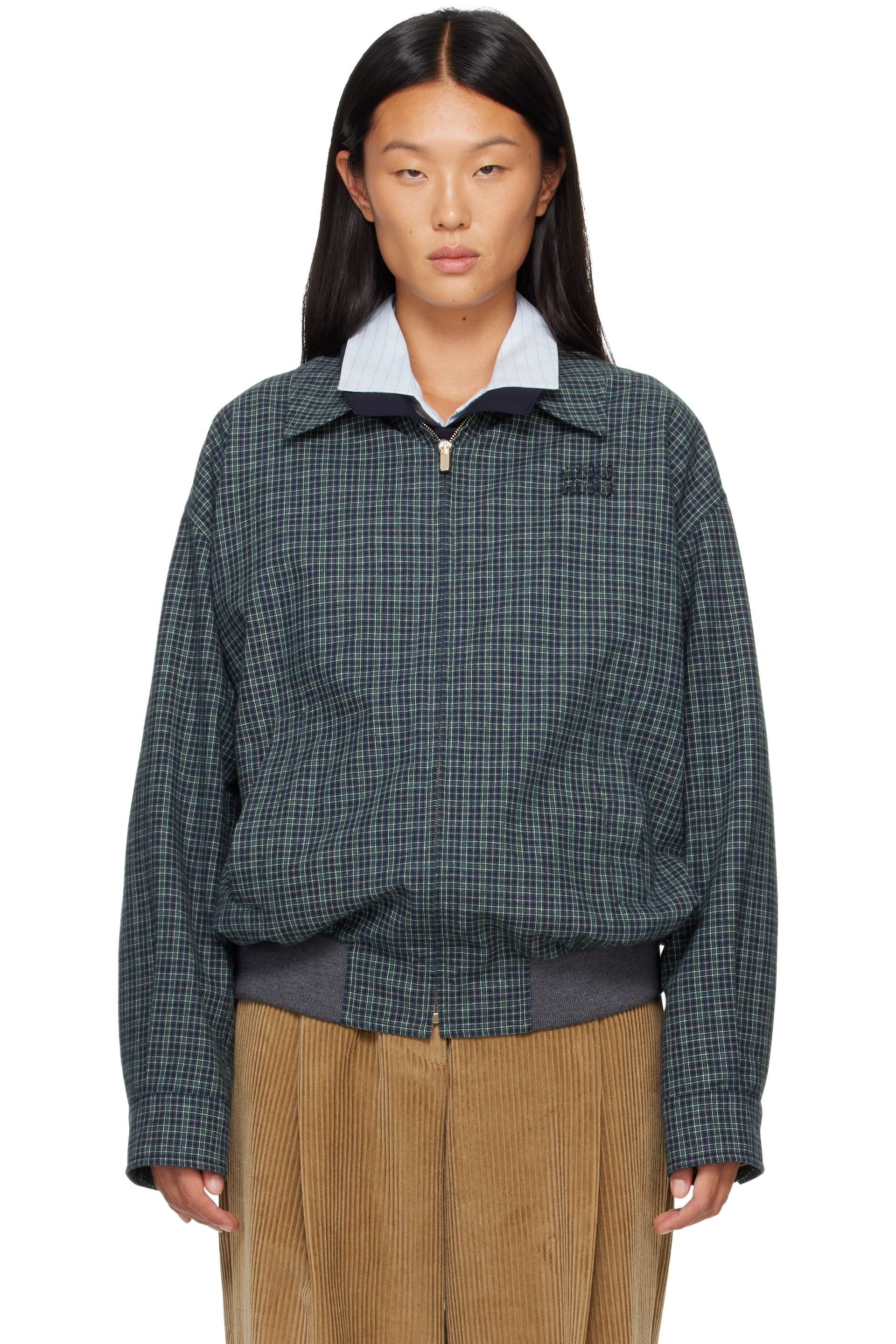 Miu Miu - Green Checked Flannel Blouson Jacket