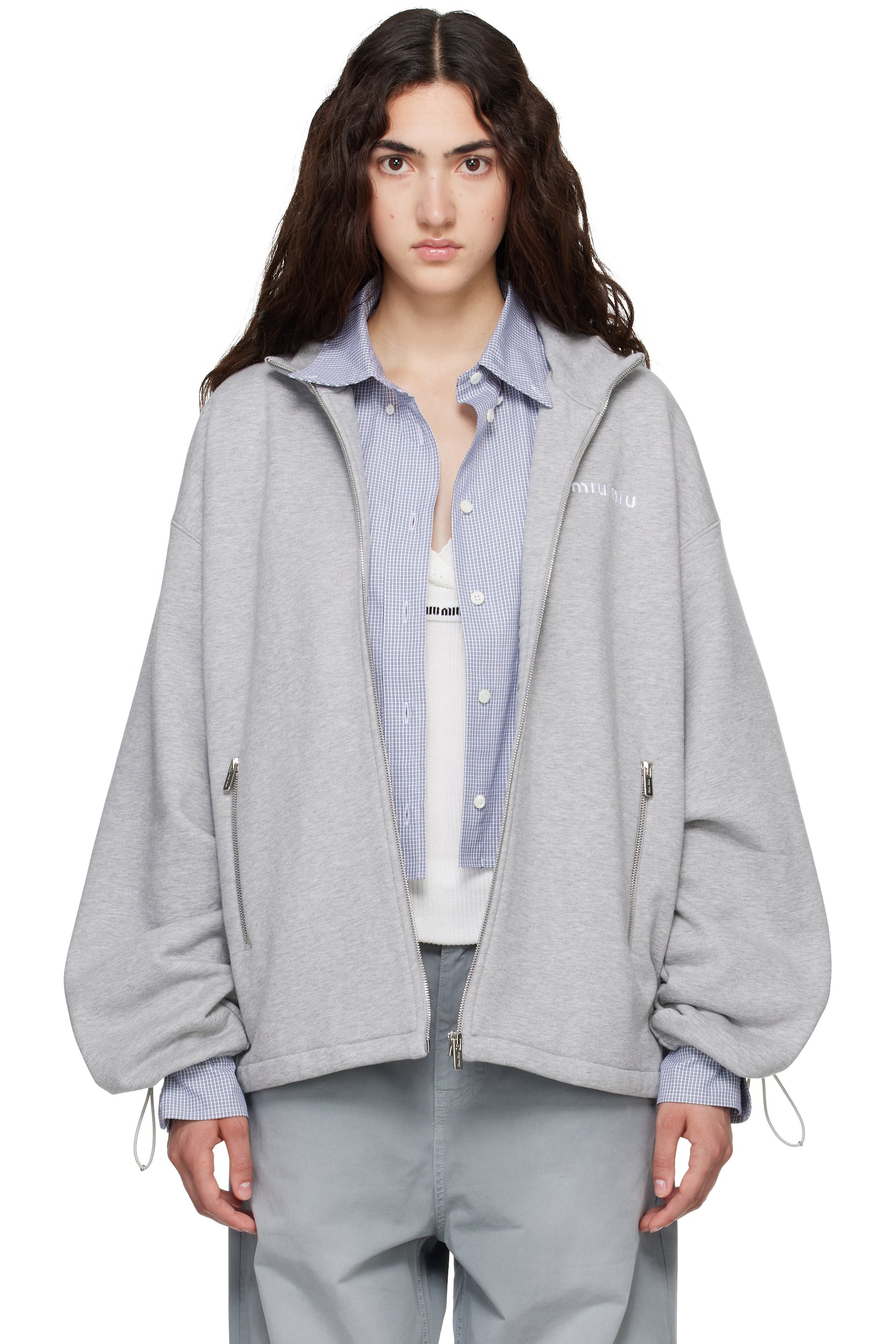 Miu Miu - Pull molletonné gris en coton à gris