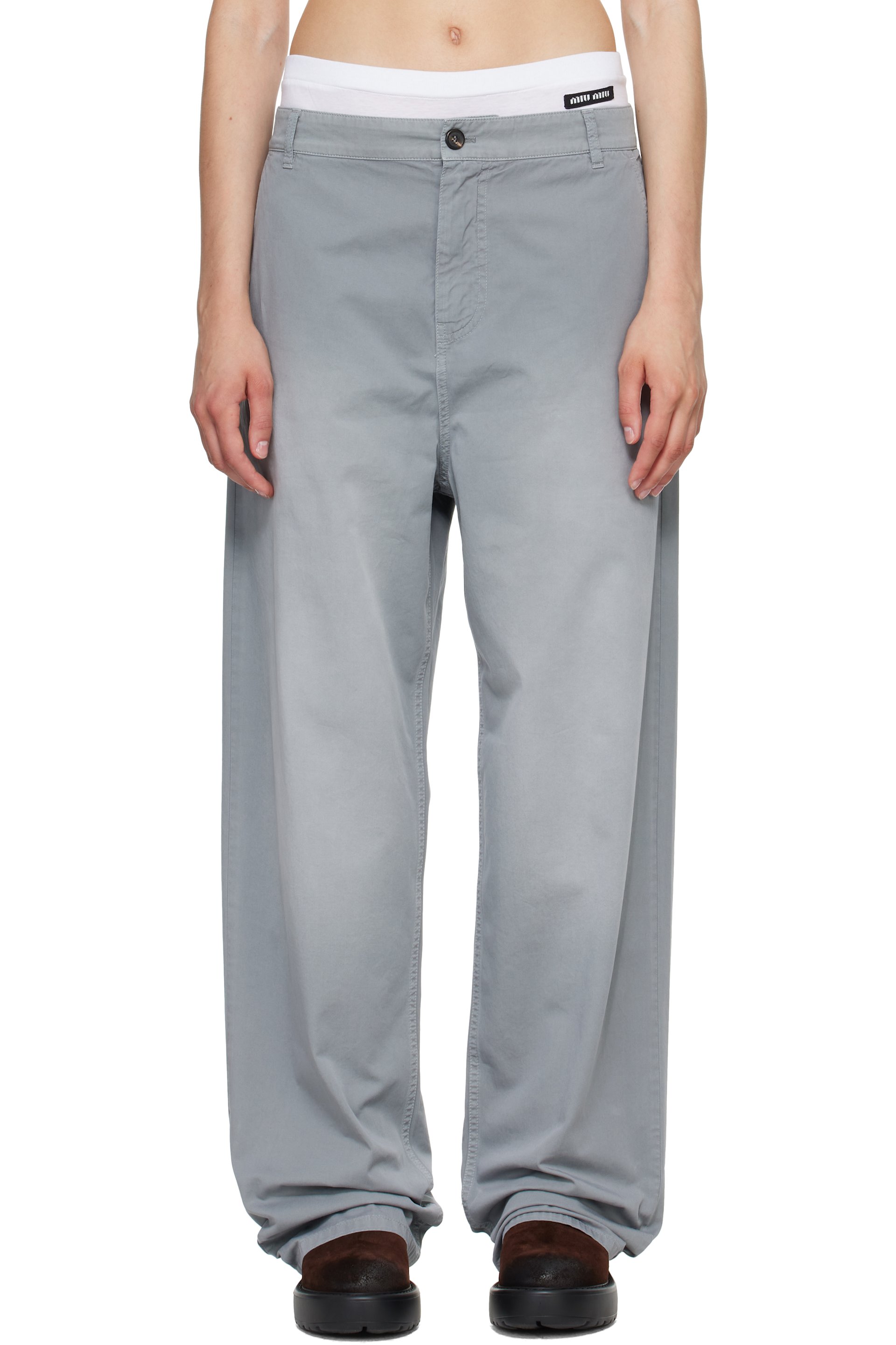 Miu Miu - Pantalon gris en sergé à effet délavé