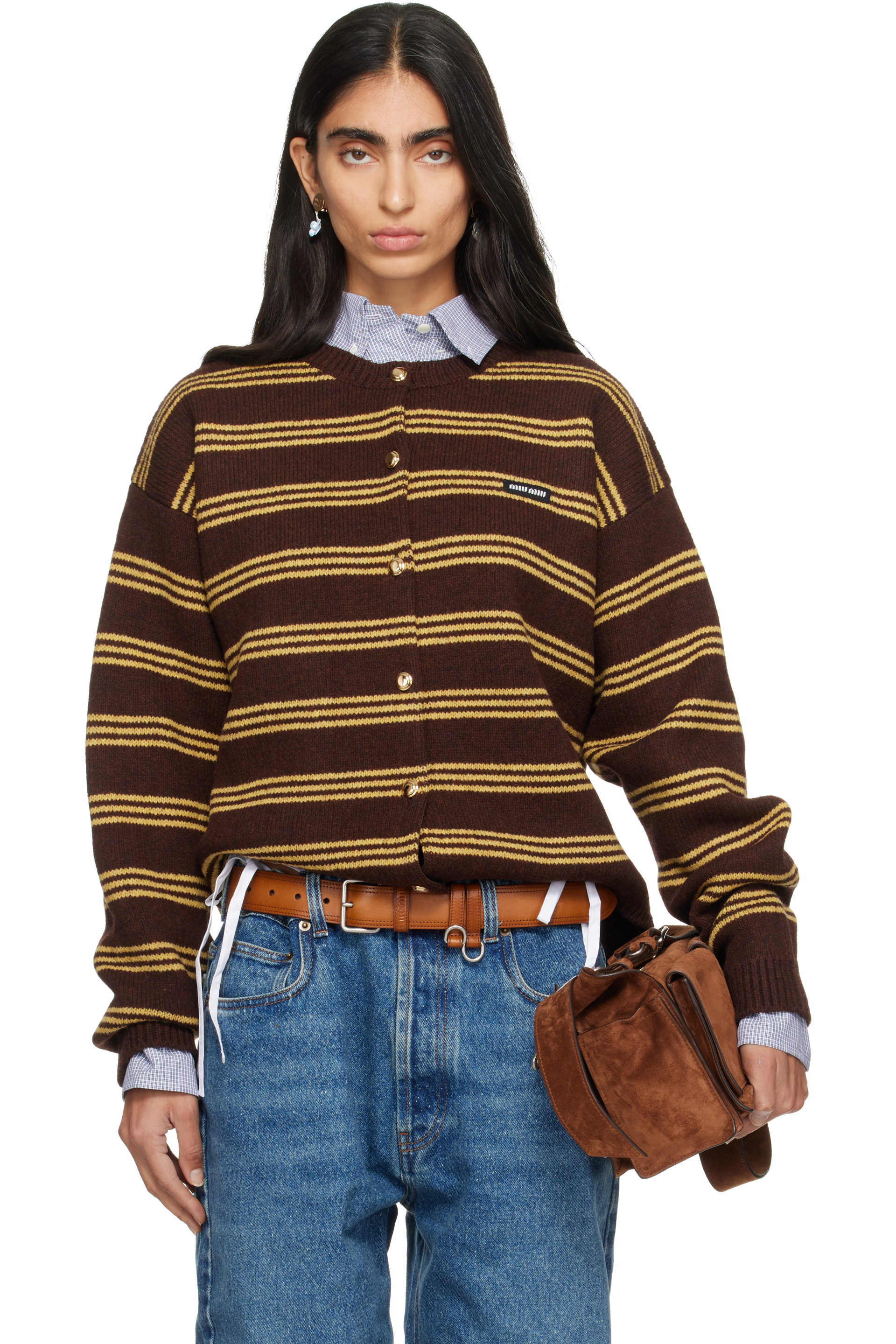 Miu Miu - Brown Striped Wool Cardigan