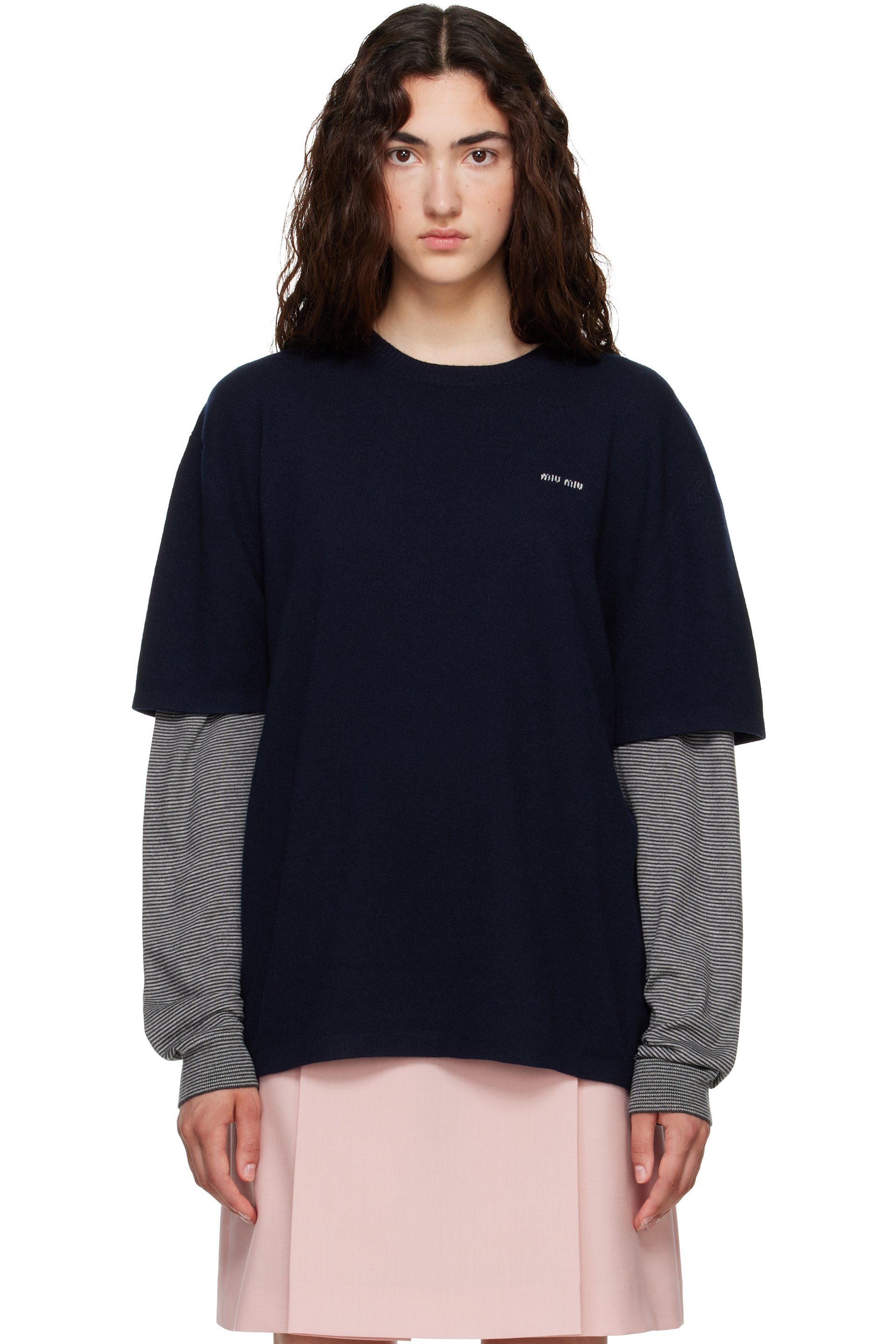 Miu Miu - Navy & Gray Wool Cashmere Sweater
