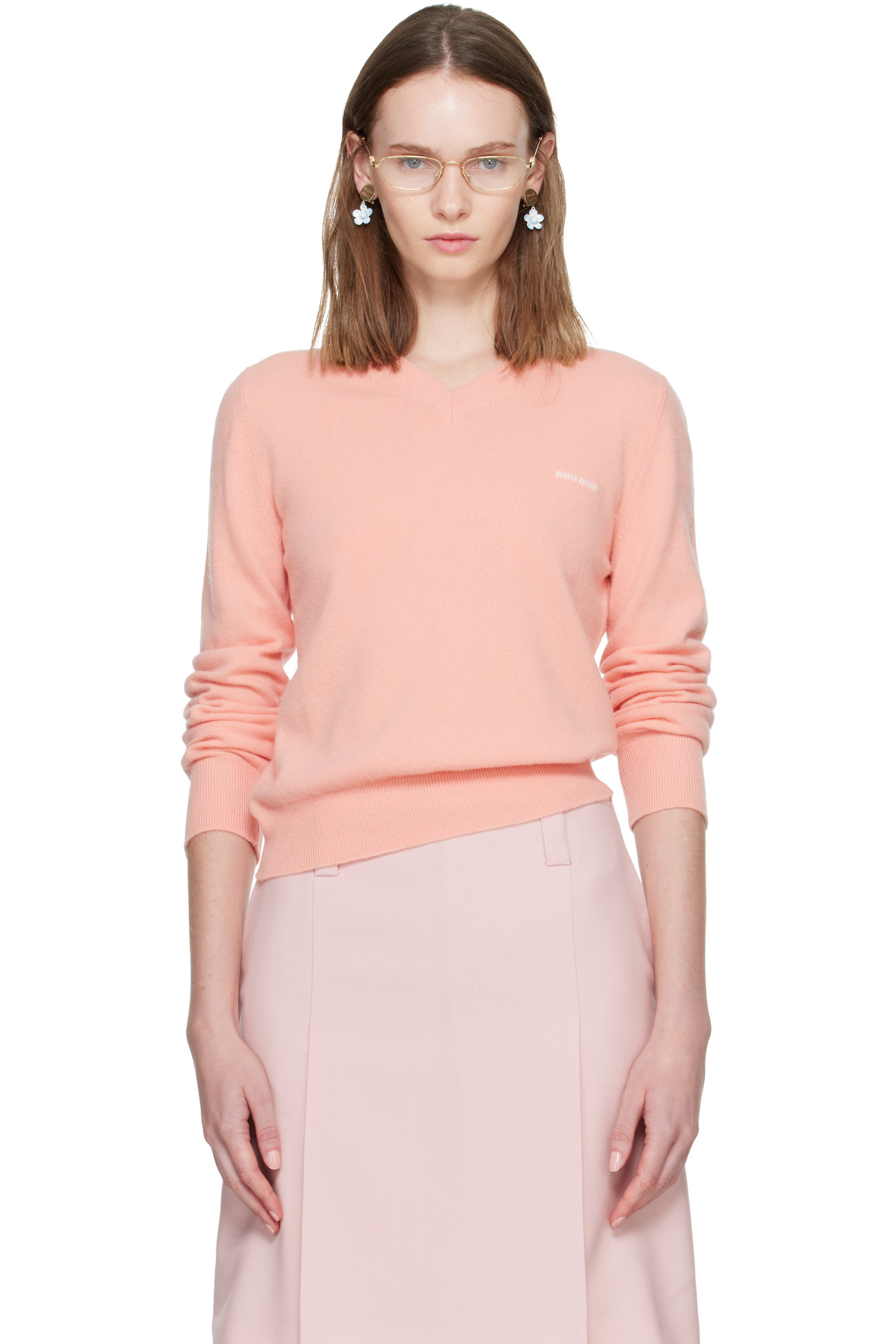 Miu Miu - Pink V-Neck Wool Sweater