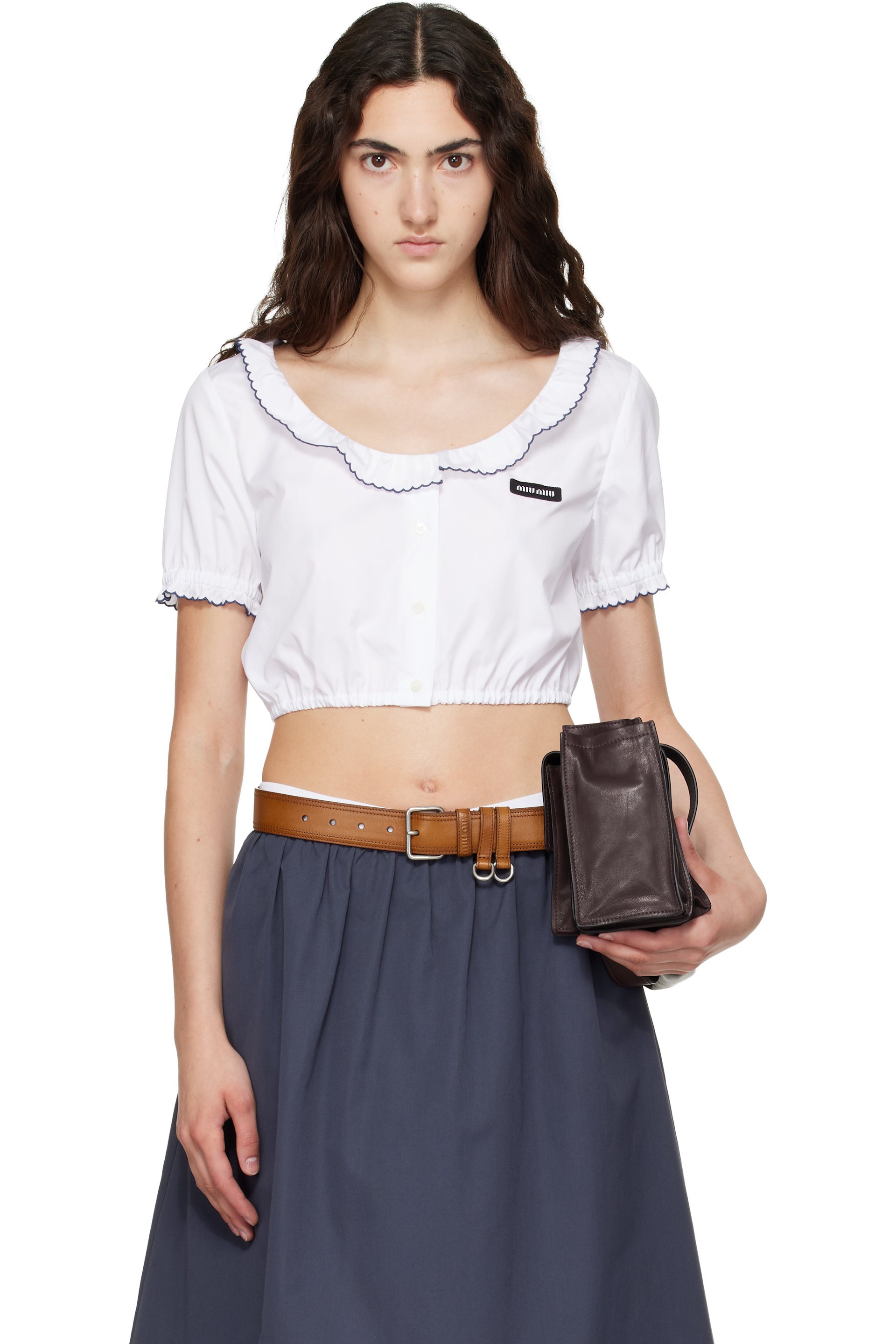Miu Miu - White Embroidered Poplin Crop Top