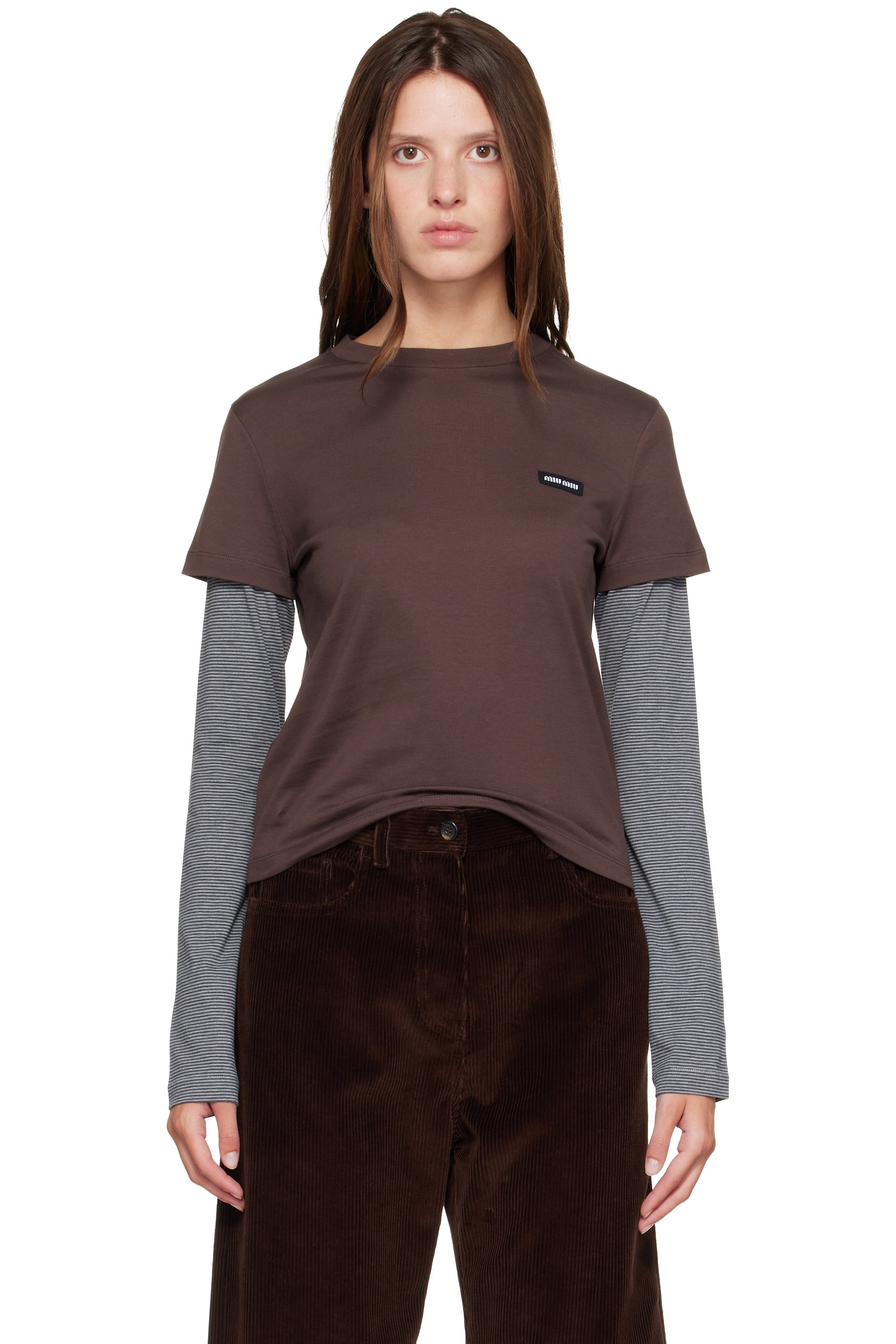 Miu Miu - Brown & Gray Jersey T-shirt