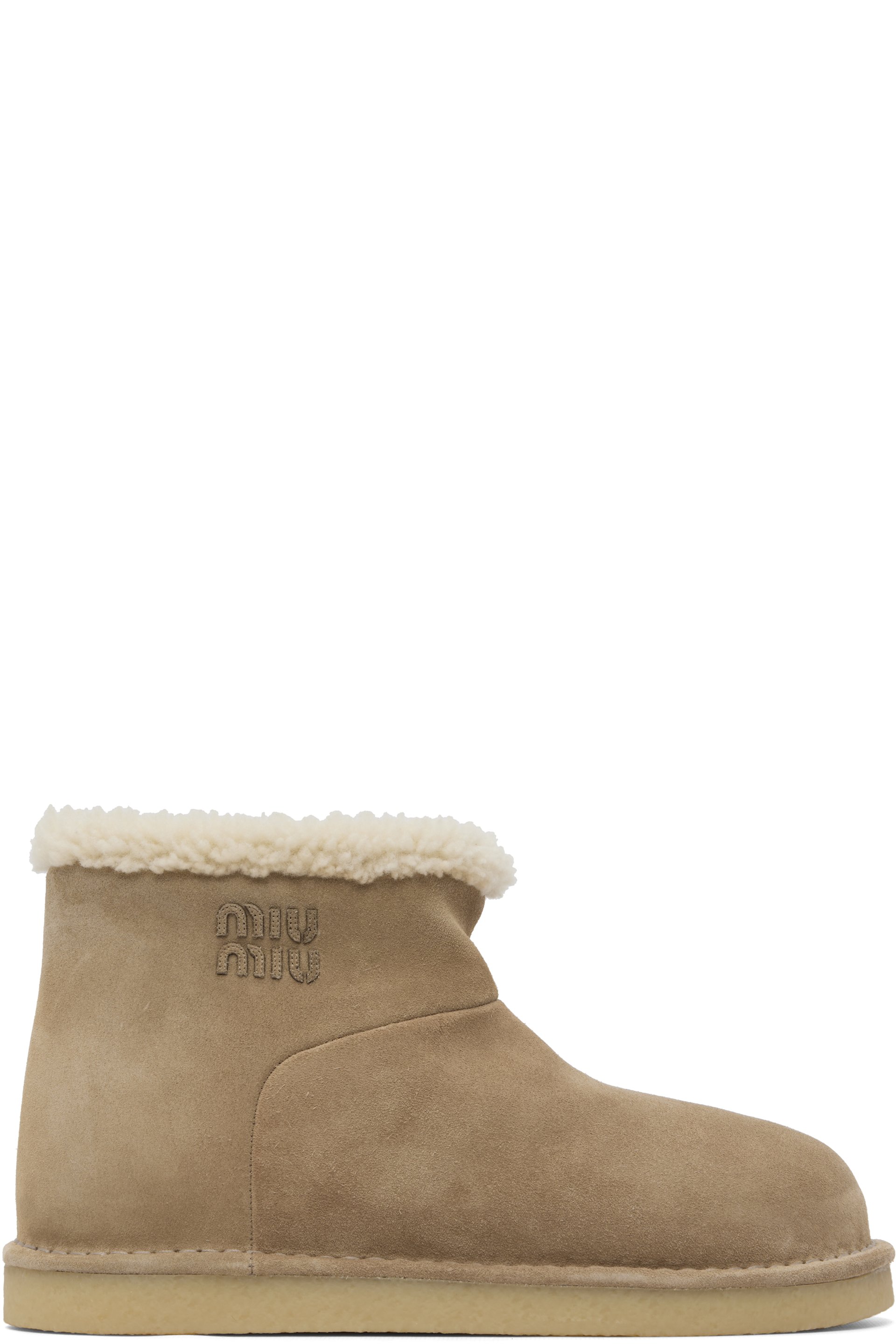 Miu Miu - Beige Suede & Shearling Boots