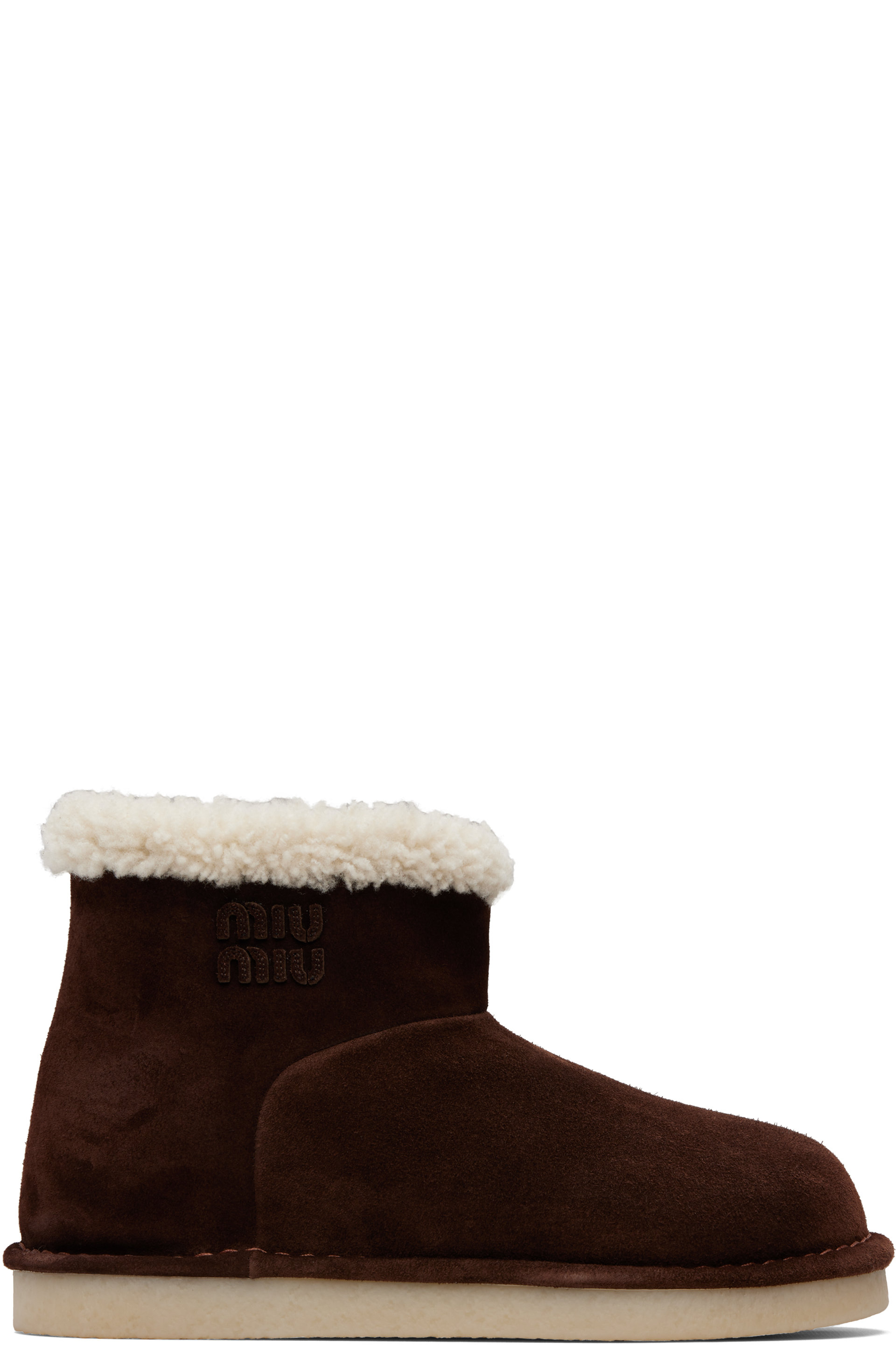 Miu Miu - Bottines brunes en suède à peau retournée