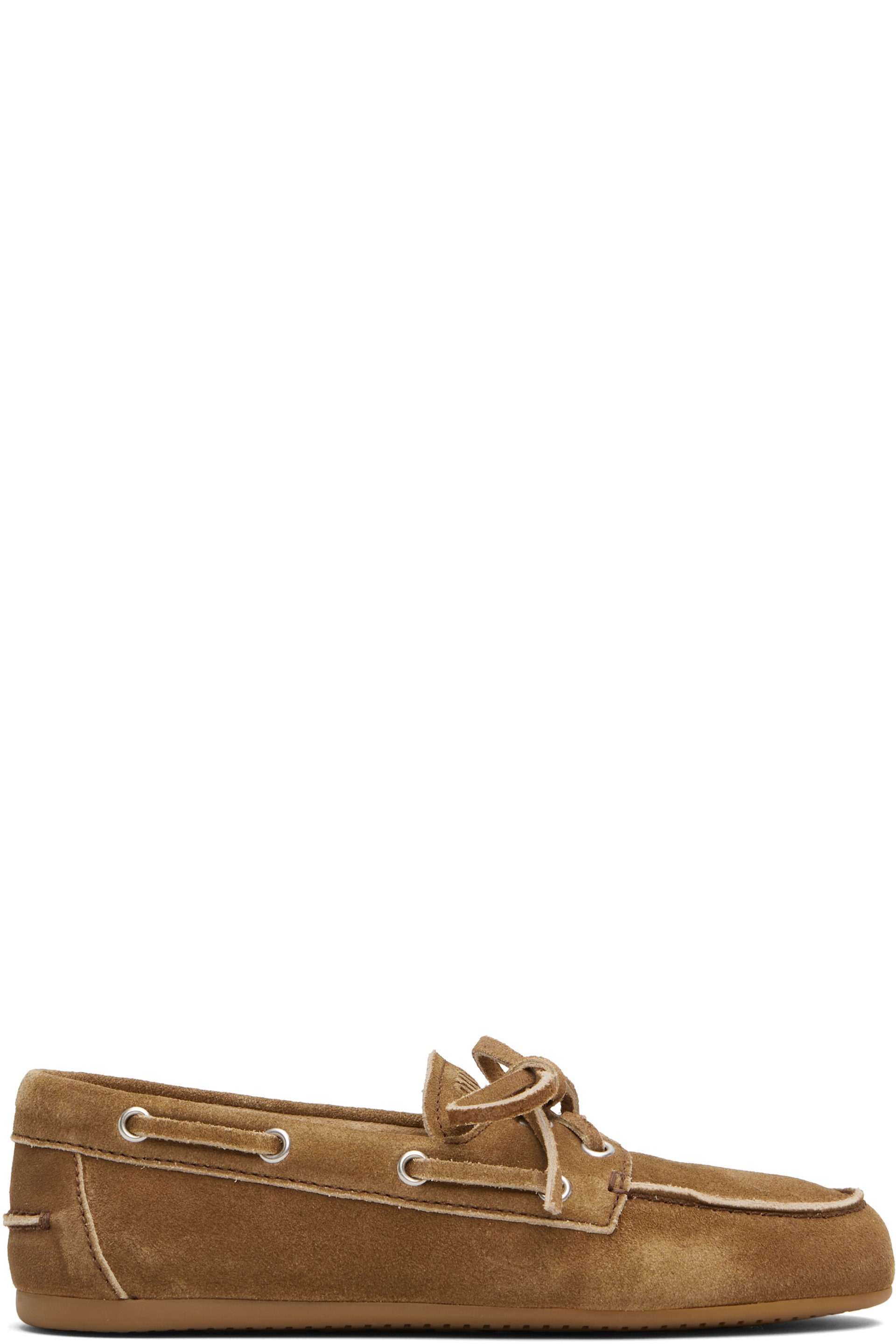 Miu Miu - Chaussures bateau brunes en suède à effet délavé