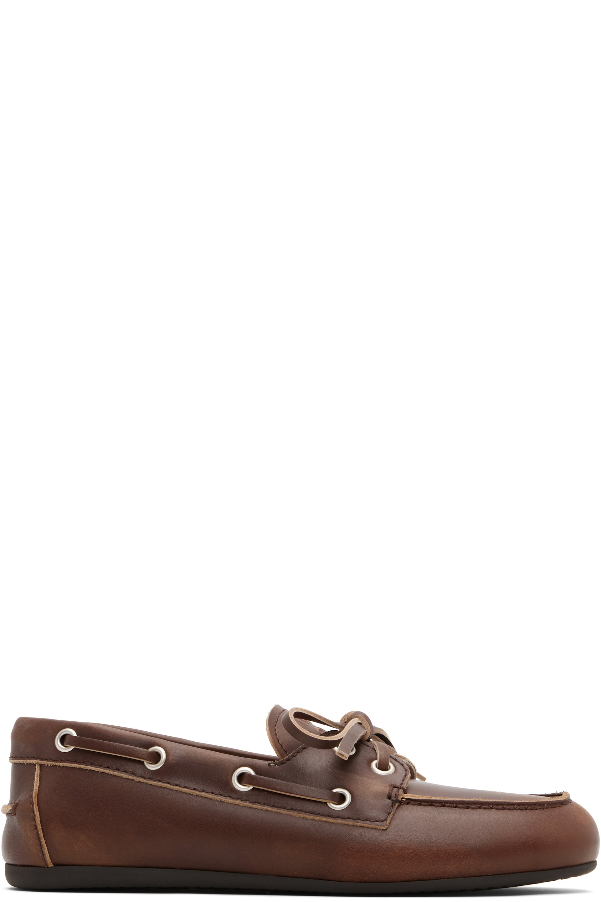 Miu Miu - Chaussures bateau brunes en cuir décoloré