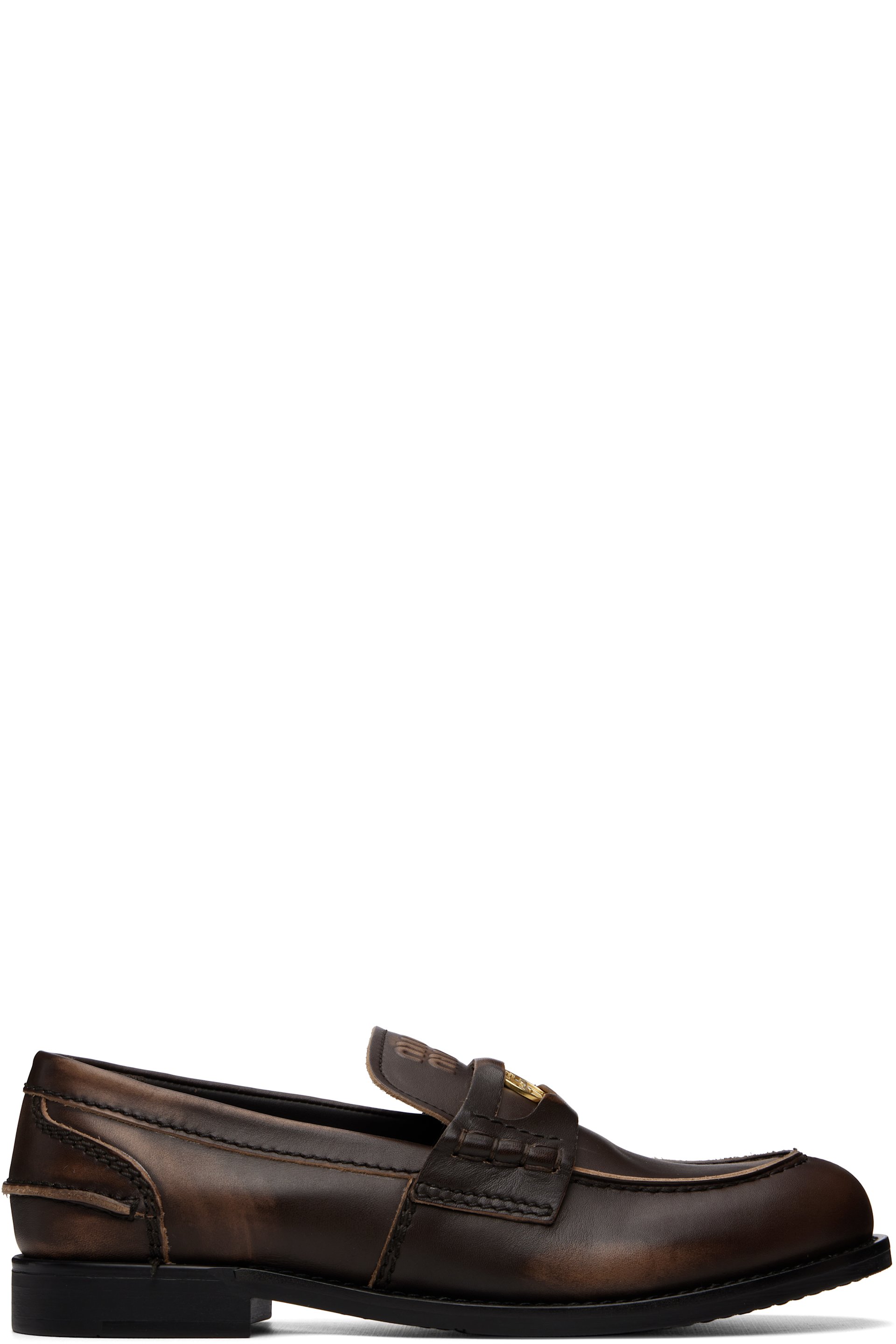 Miu Miu - Brown Brushed Leather Penny Loafers