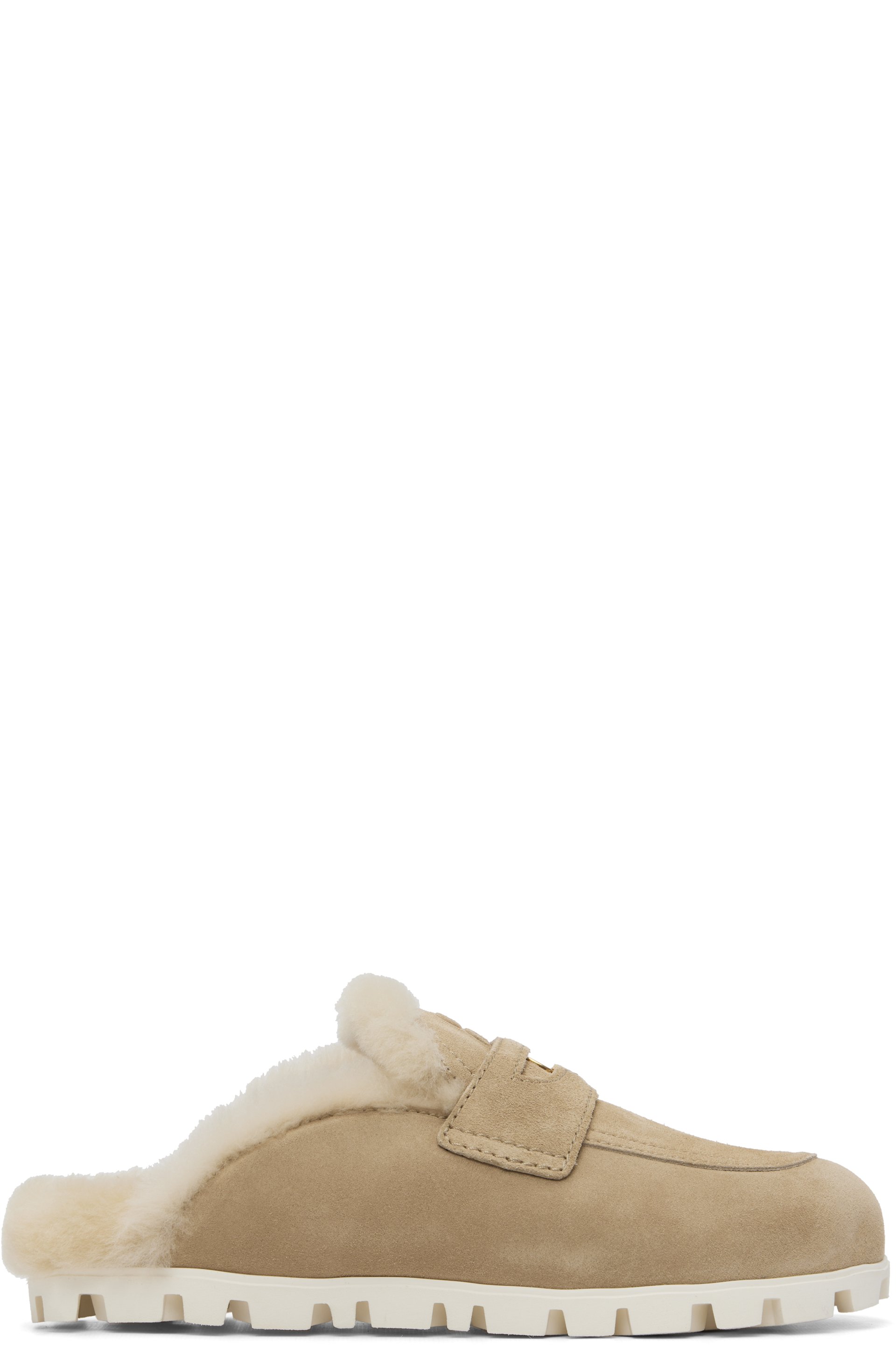 Miu Miu - Beige Suede & Shearling Slip-on Loafers