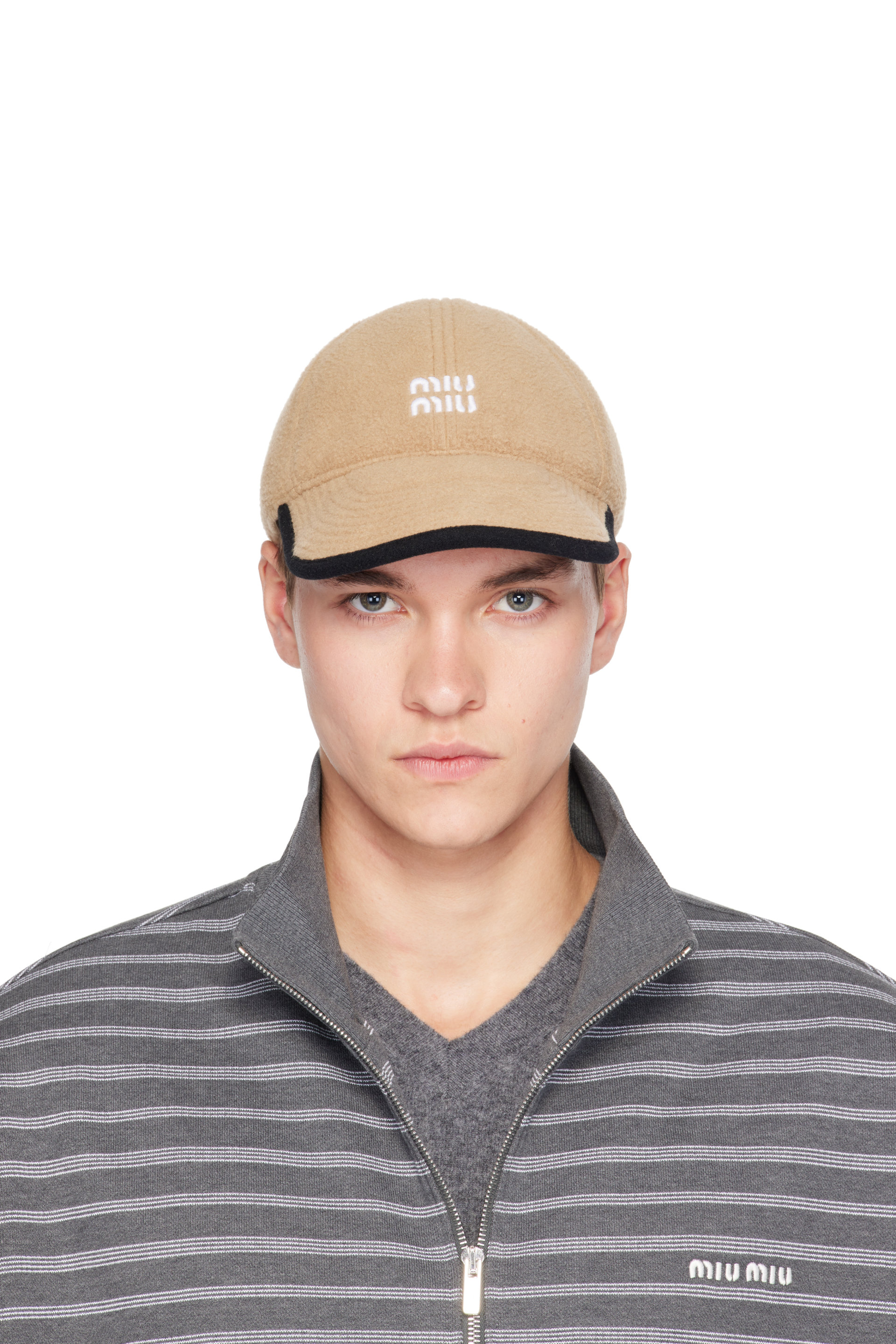 Miu Miu - Casquette de baseball brun clair en molleton