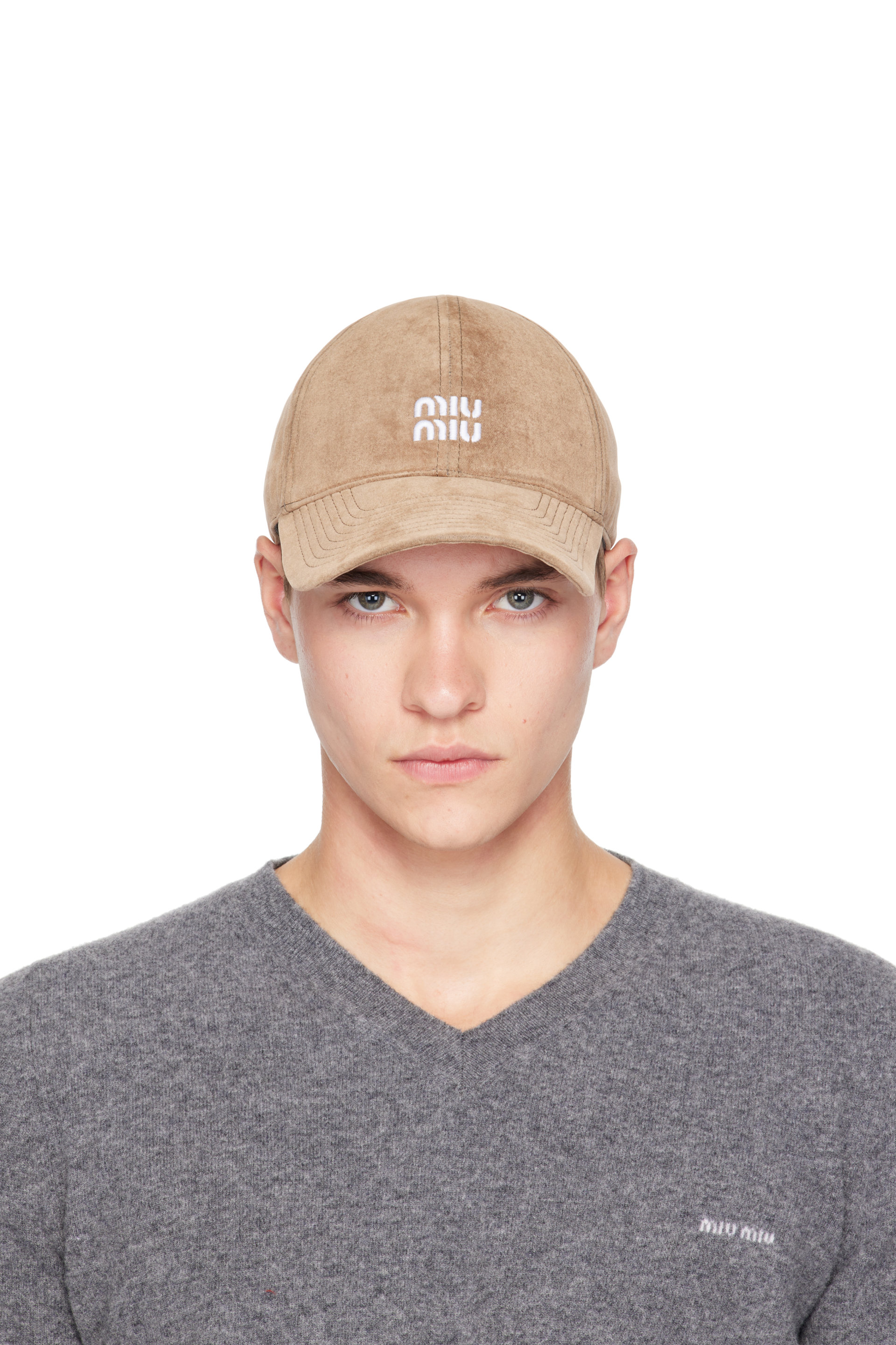 Miu Miu - Casquette de baseball brun clair en velours