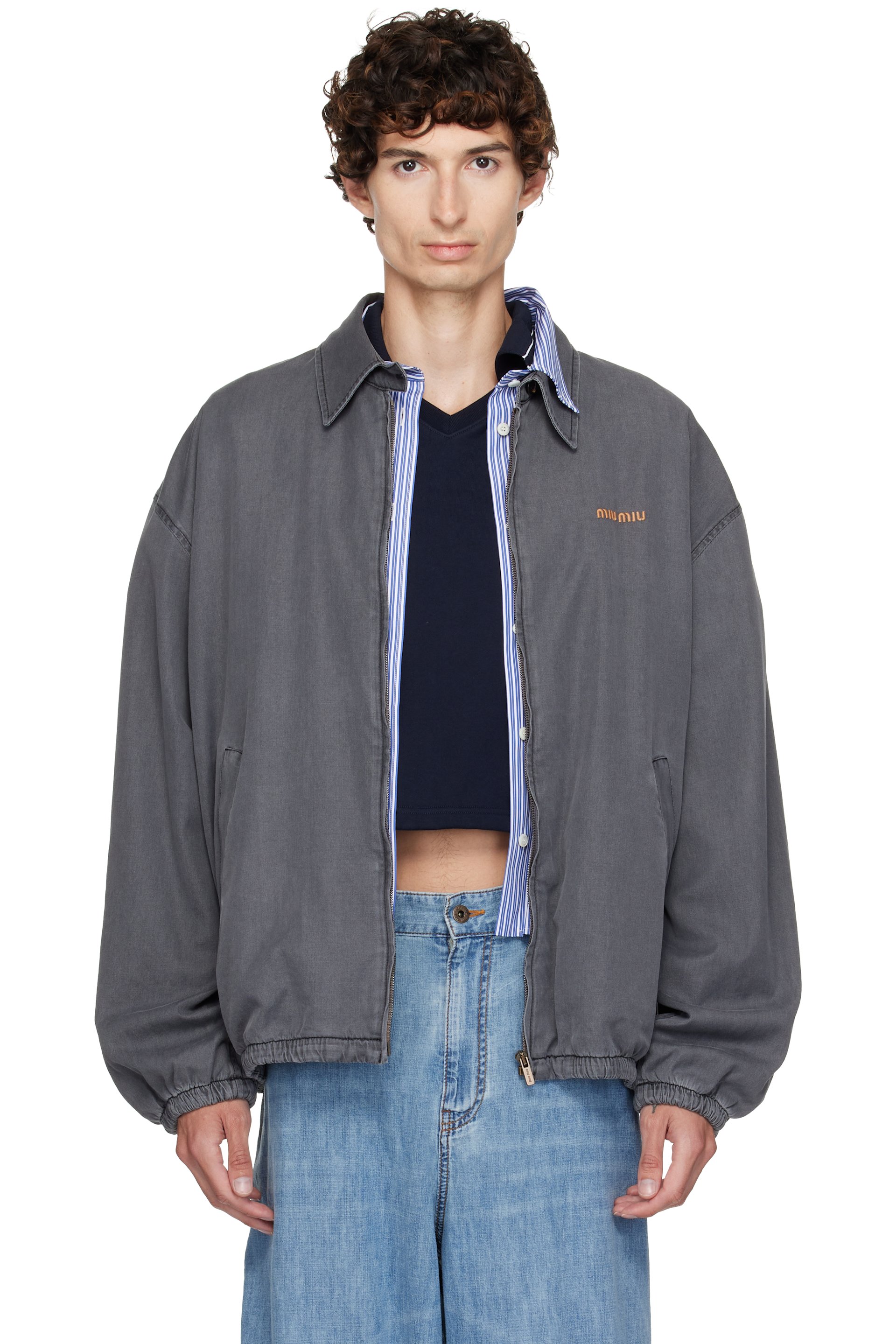 Miu Miu - Gray Chambray Blouson Denim Jacket
