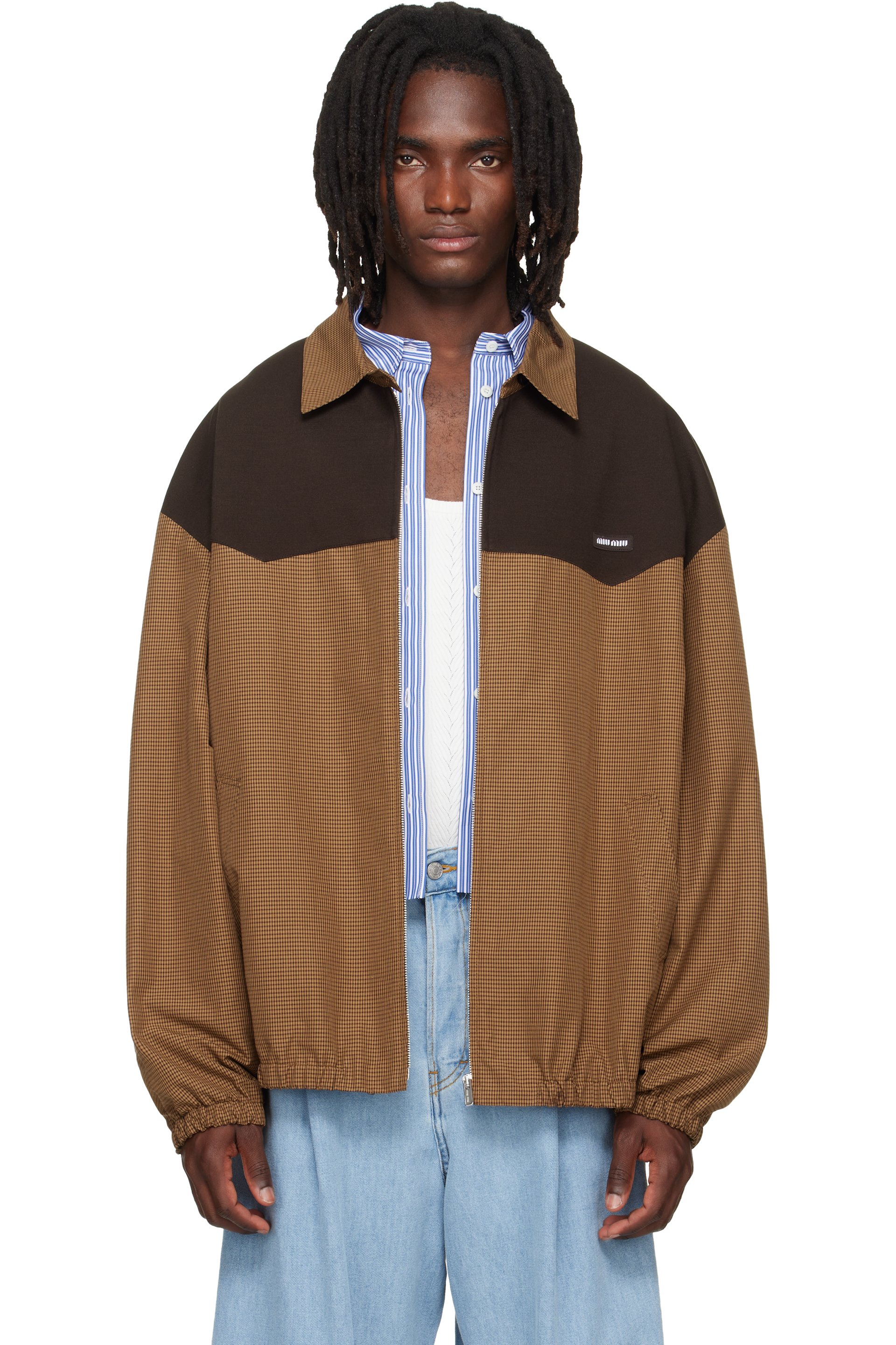 Miu Miu - Brown Gingham Check Blouson Jacket