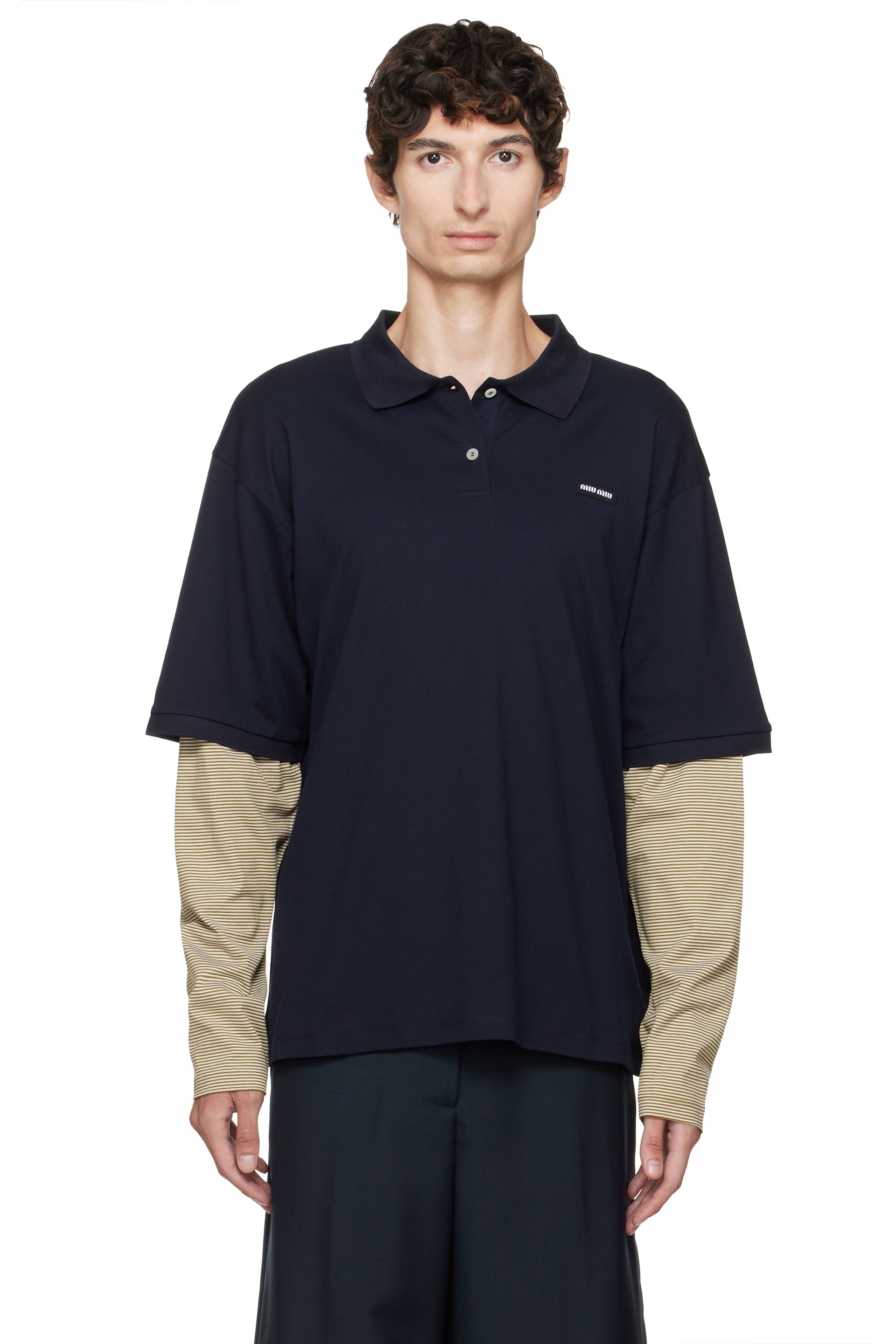 Miu Miu - Navy & Beige Jersey Polo