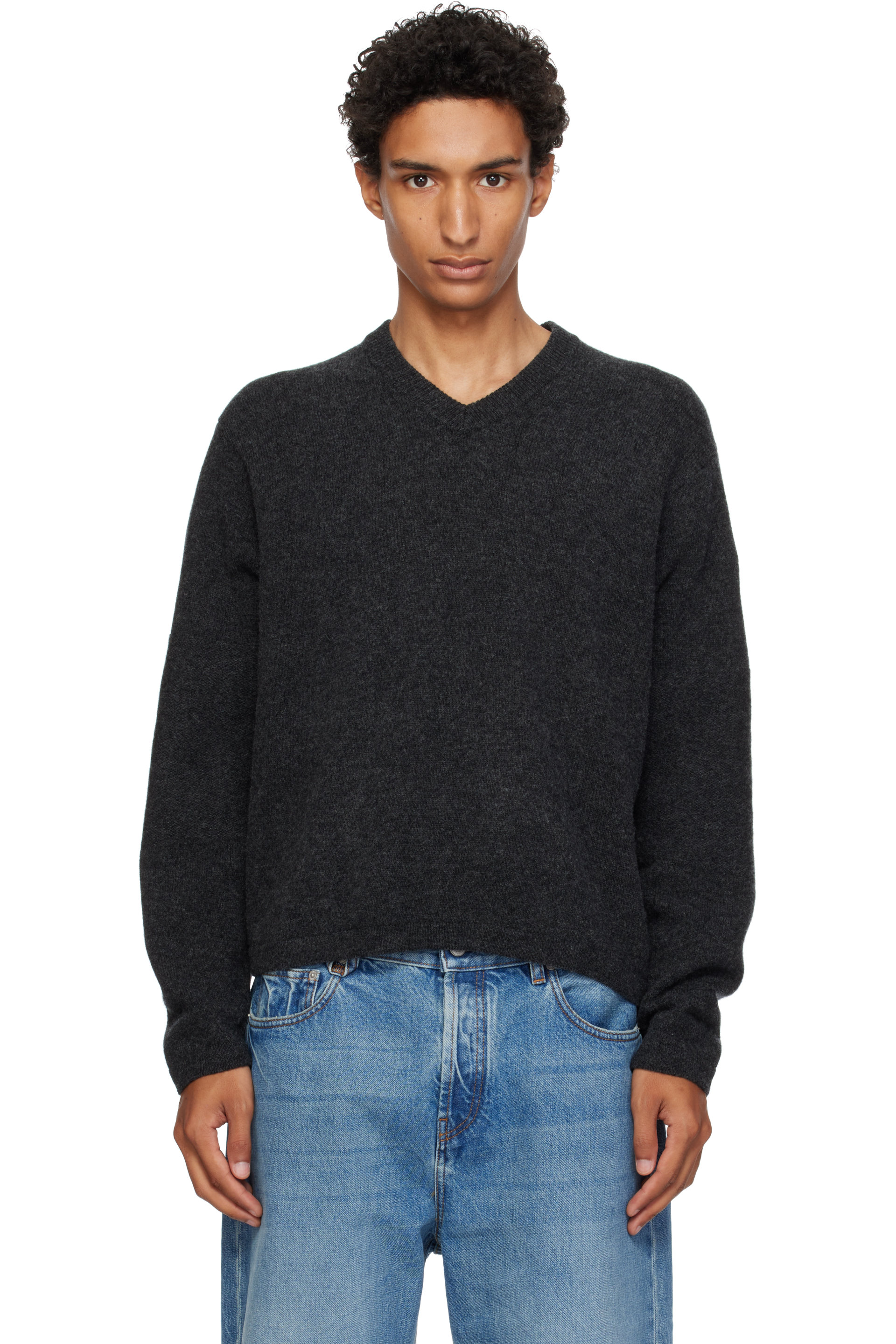 Lady White Co. - Pull gris en laine à col en V