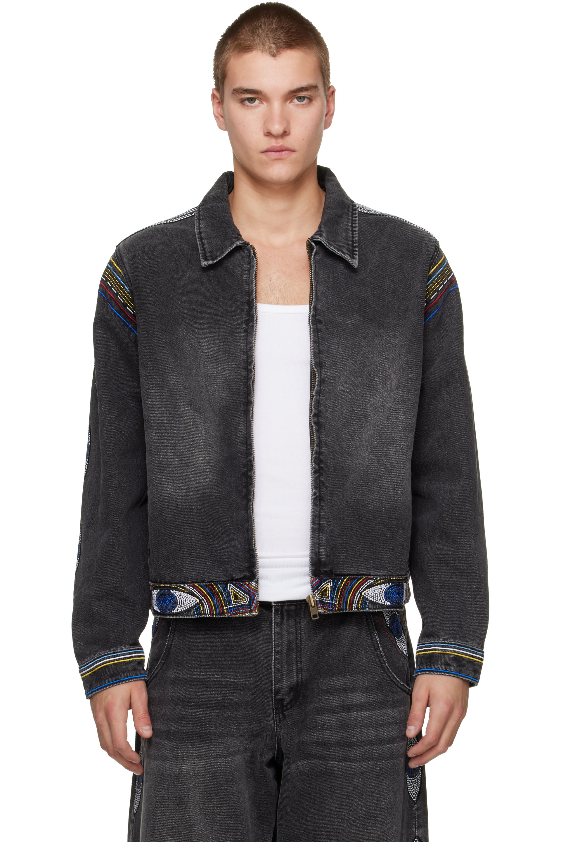 KidSuper - Black 'Eye' Embroidery Denim Jacket