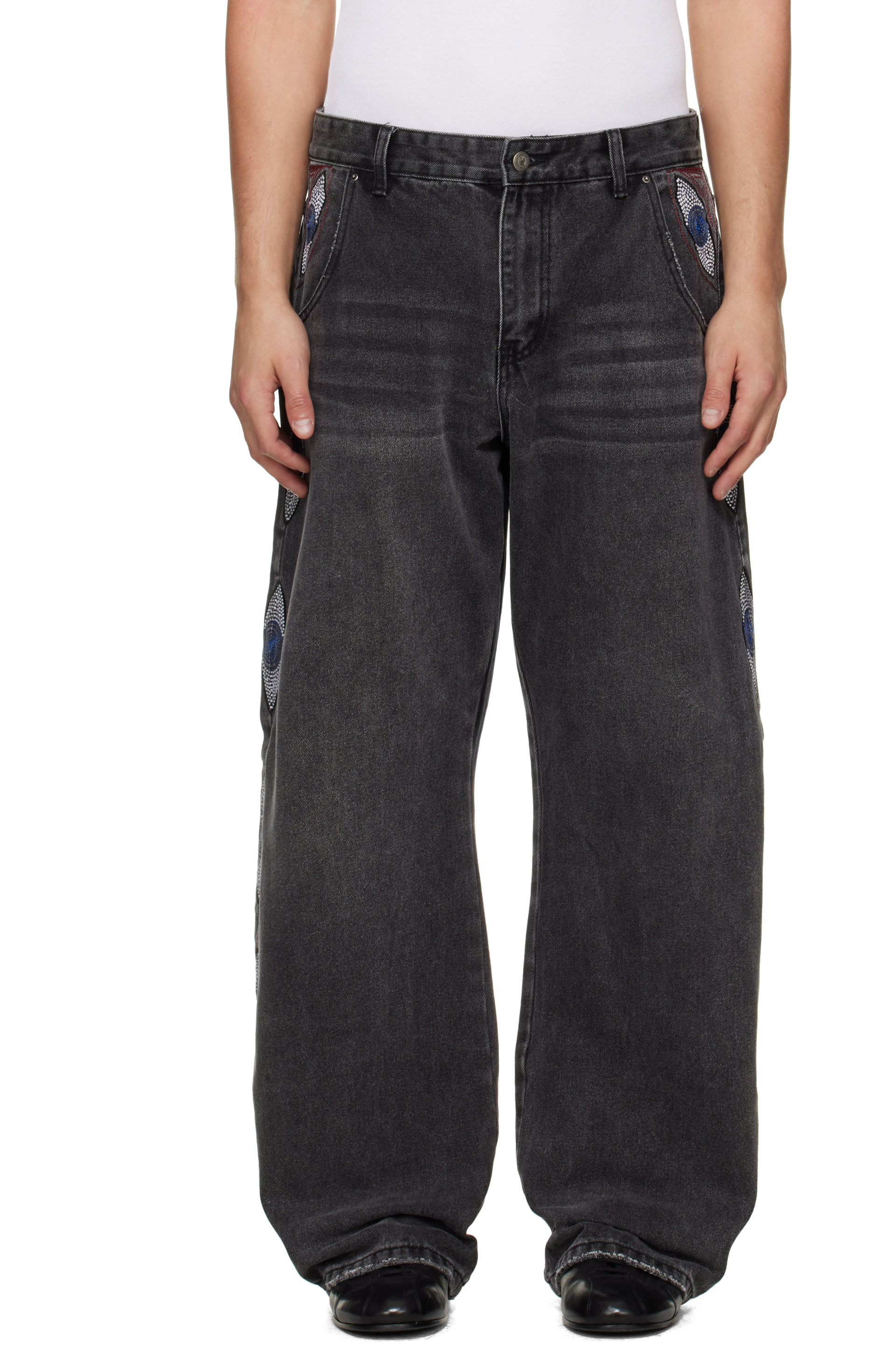 KidSuper - Black 'Eye' Embroidered Jeans