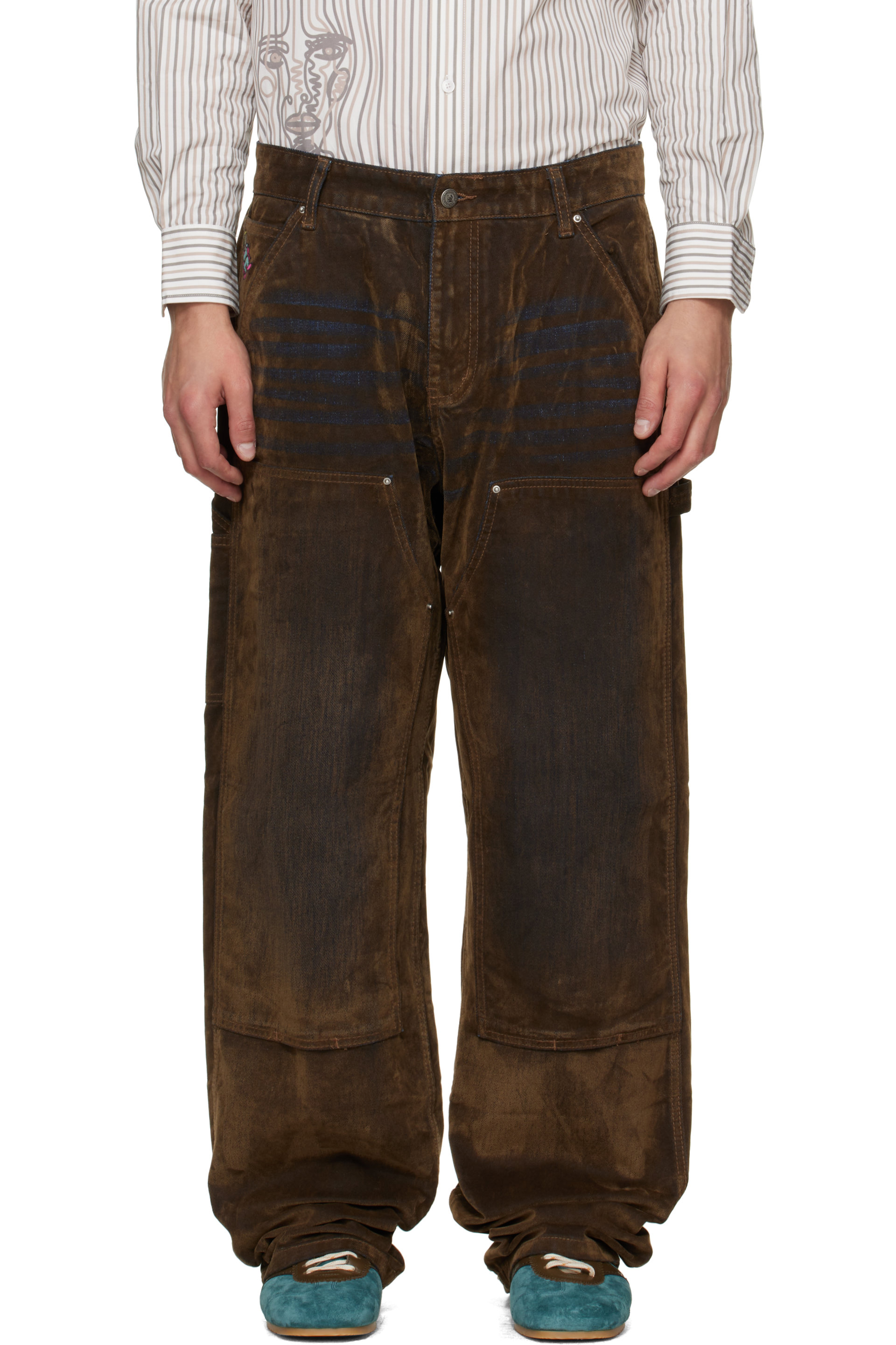 KidSuper - Brown Eye Badge Flocked Jeans