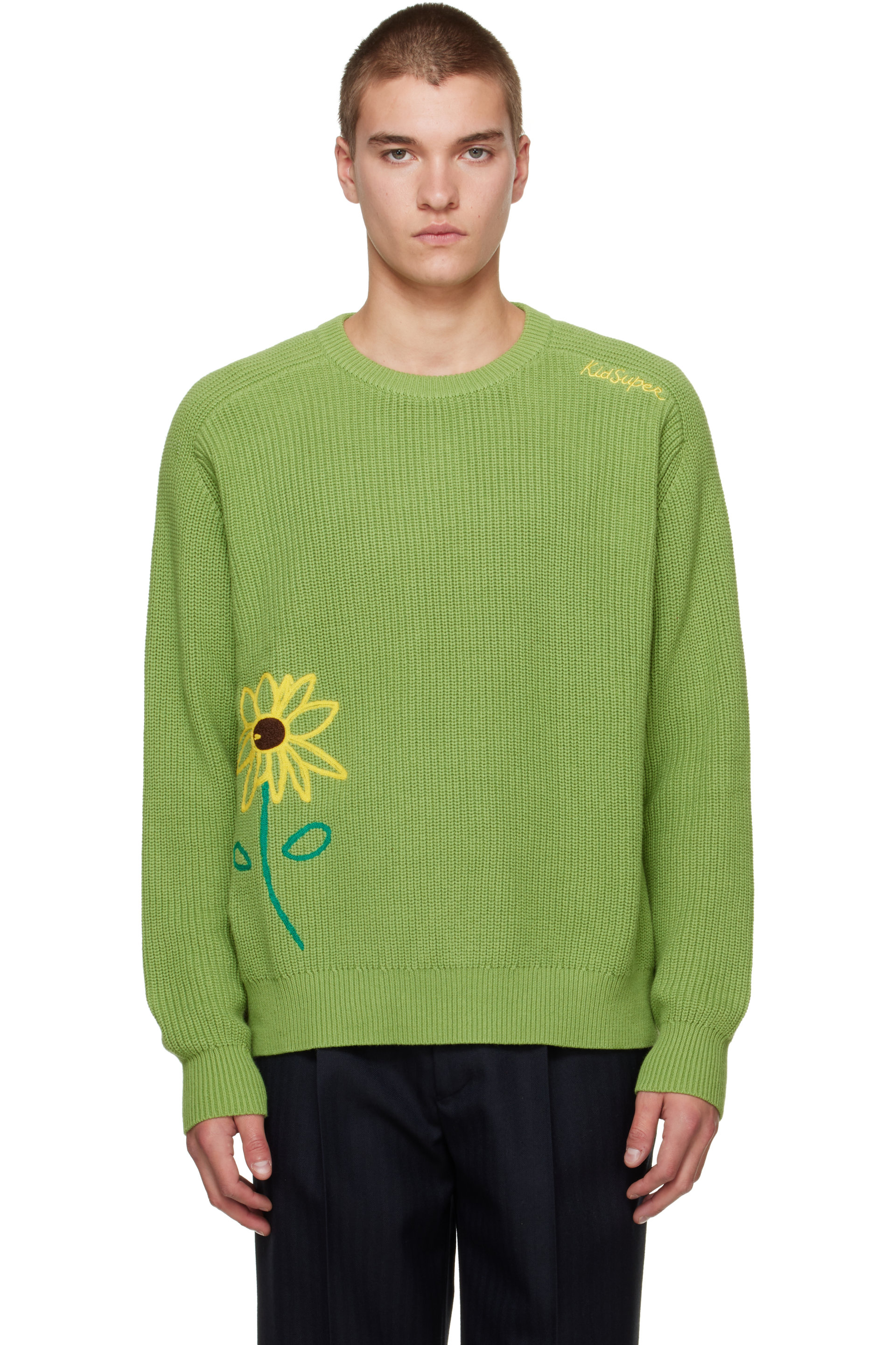 KidSuper - Green Knit 'Flower' Sweater