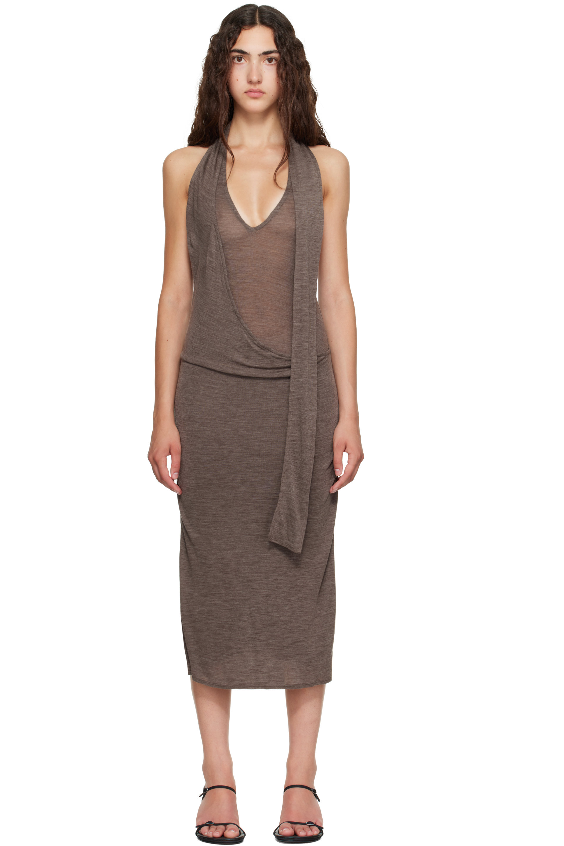 Belle Anna - Taupe Duo Midi Dress