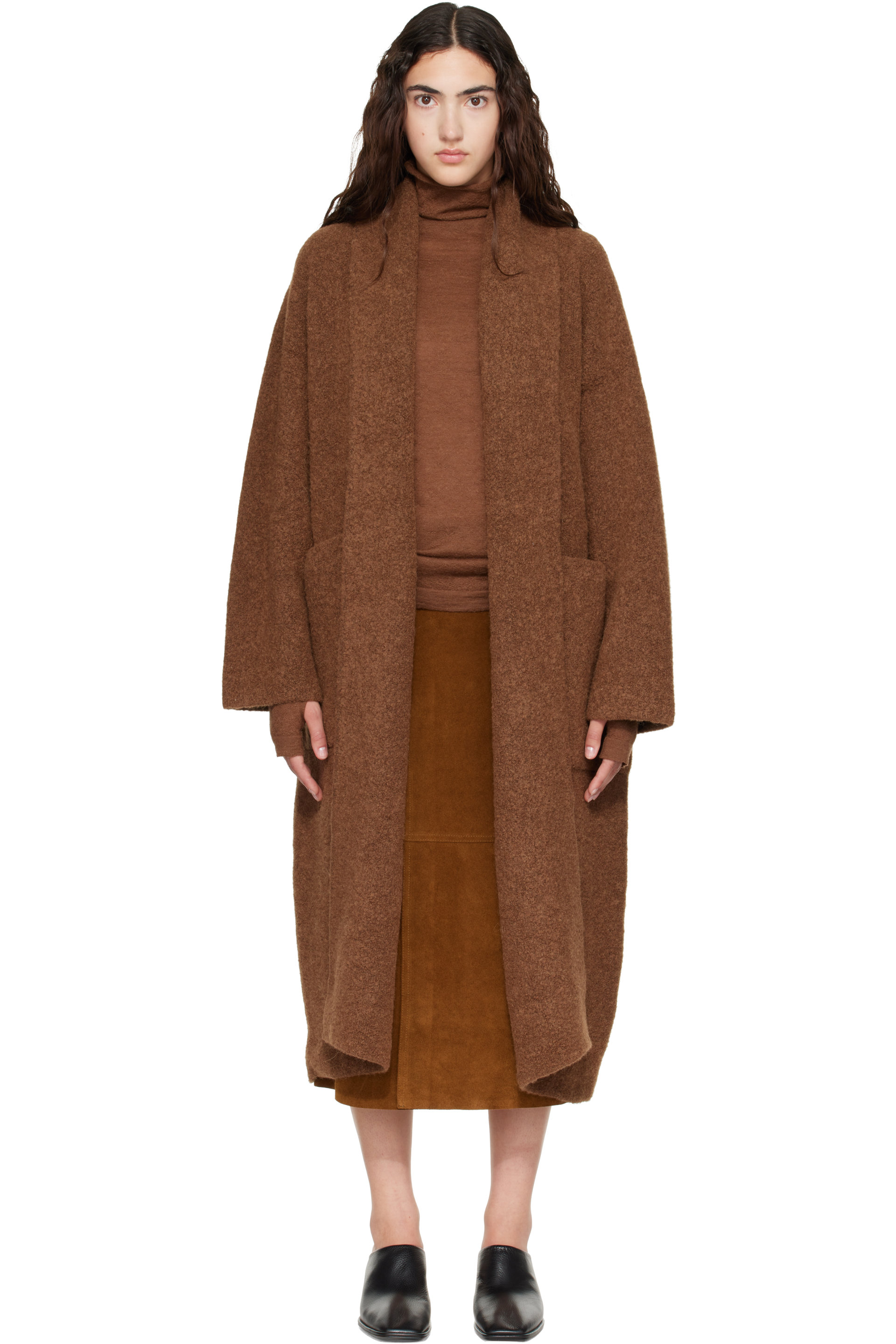 Lauren Manoogian - Manteau long brun en tricot double face