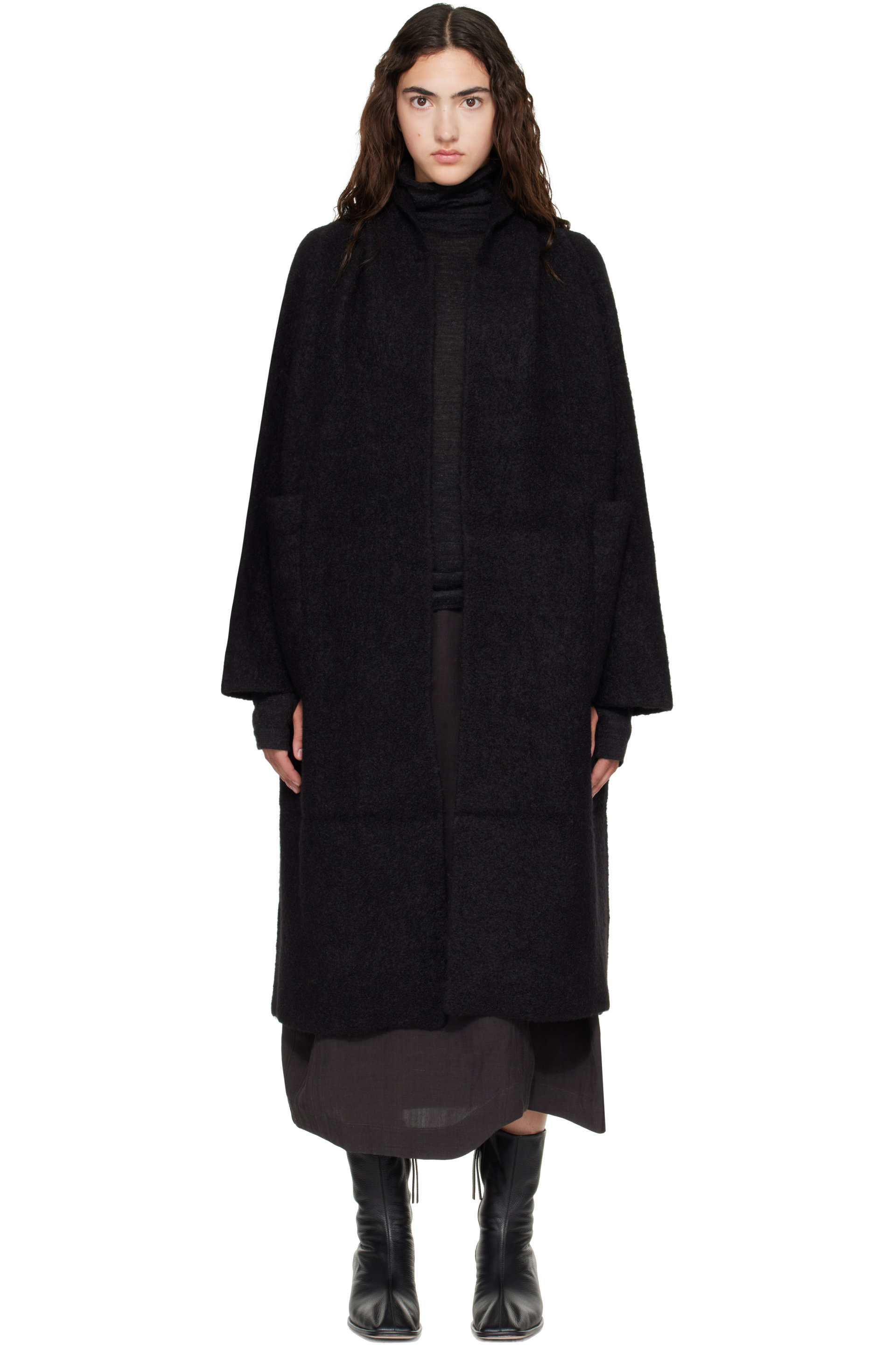 Lauren Manoogian - Manteau long noir en tricot double face