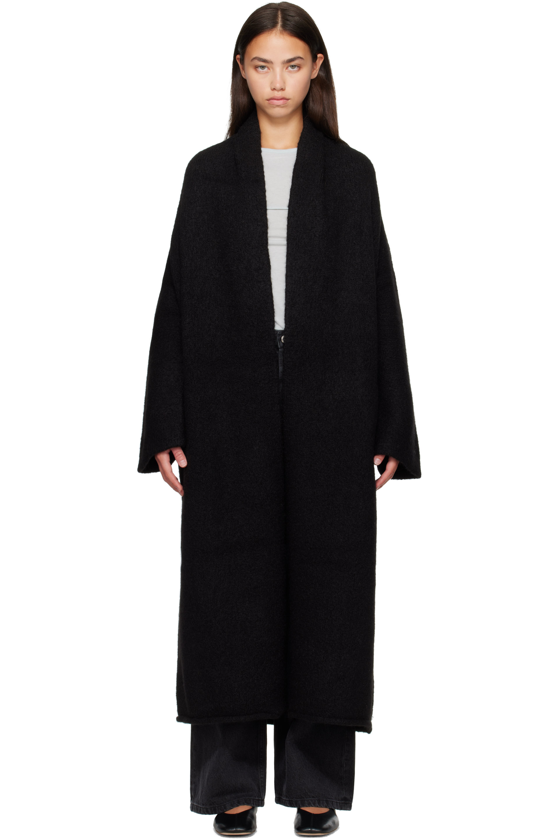 Lauren Manoogian - Cardigan long noir à revers de style châle