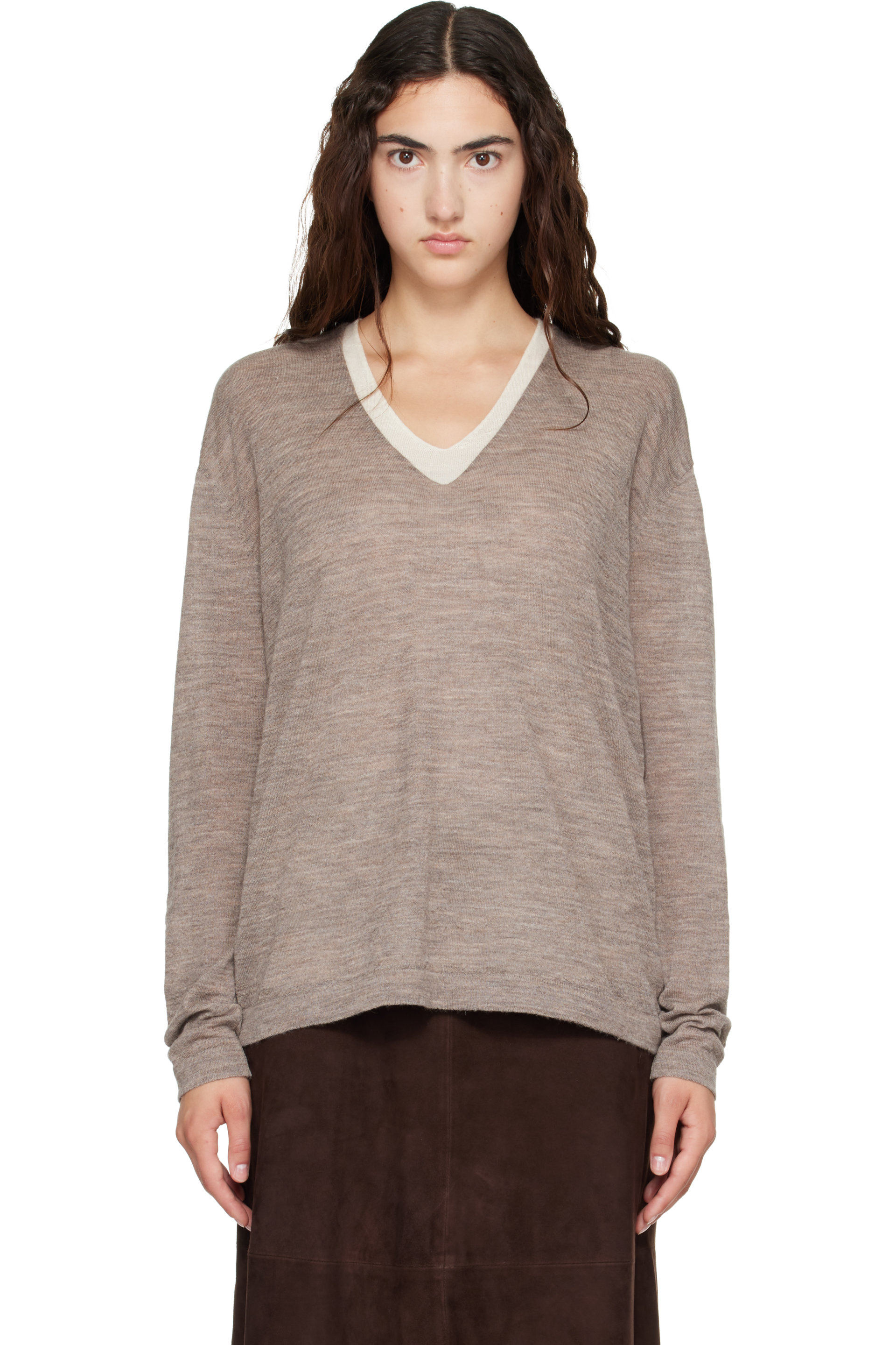 Lauren Manoogian - Gray Fine Low V Neck Sweater